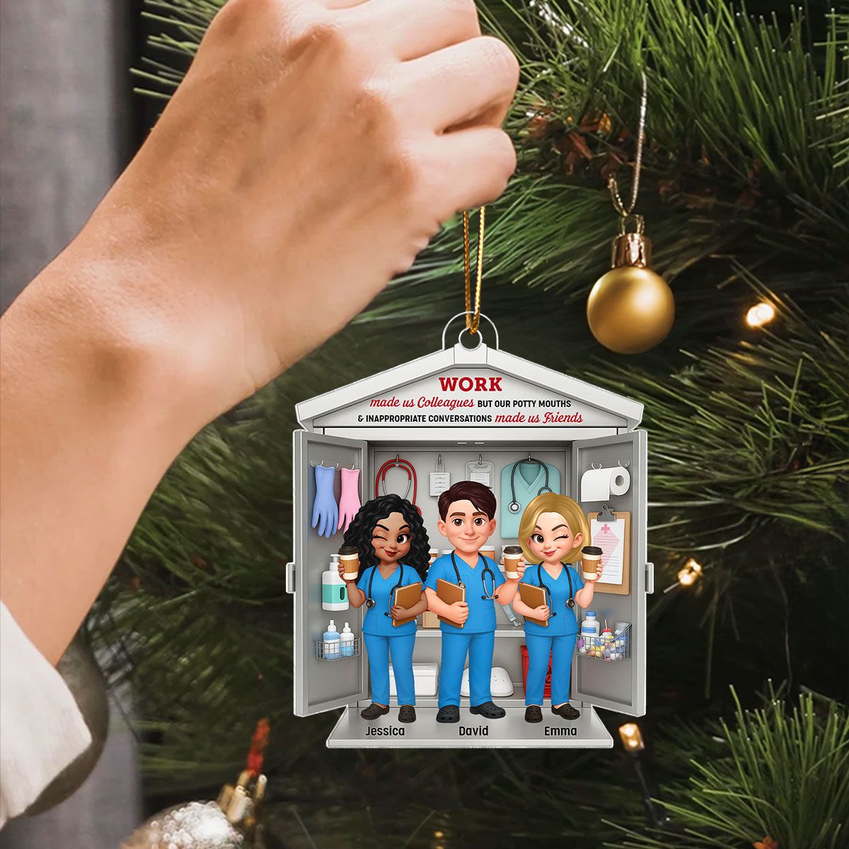 3D Effect Nurse Besties Medical Supplies Cabinet Personalized Acrylic Ornament, Christmas Gift for Coworkers