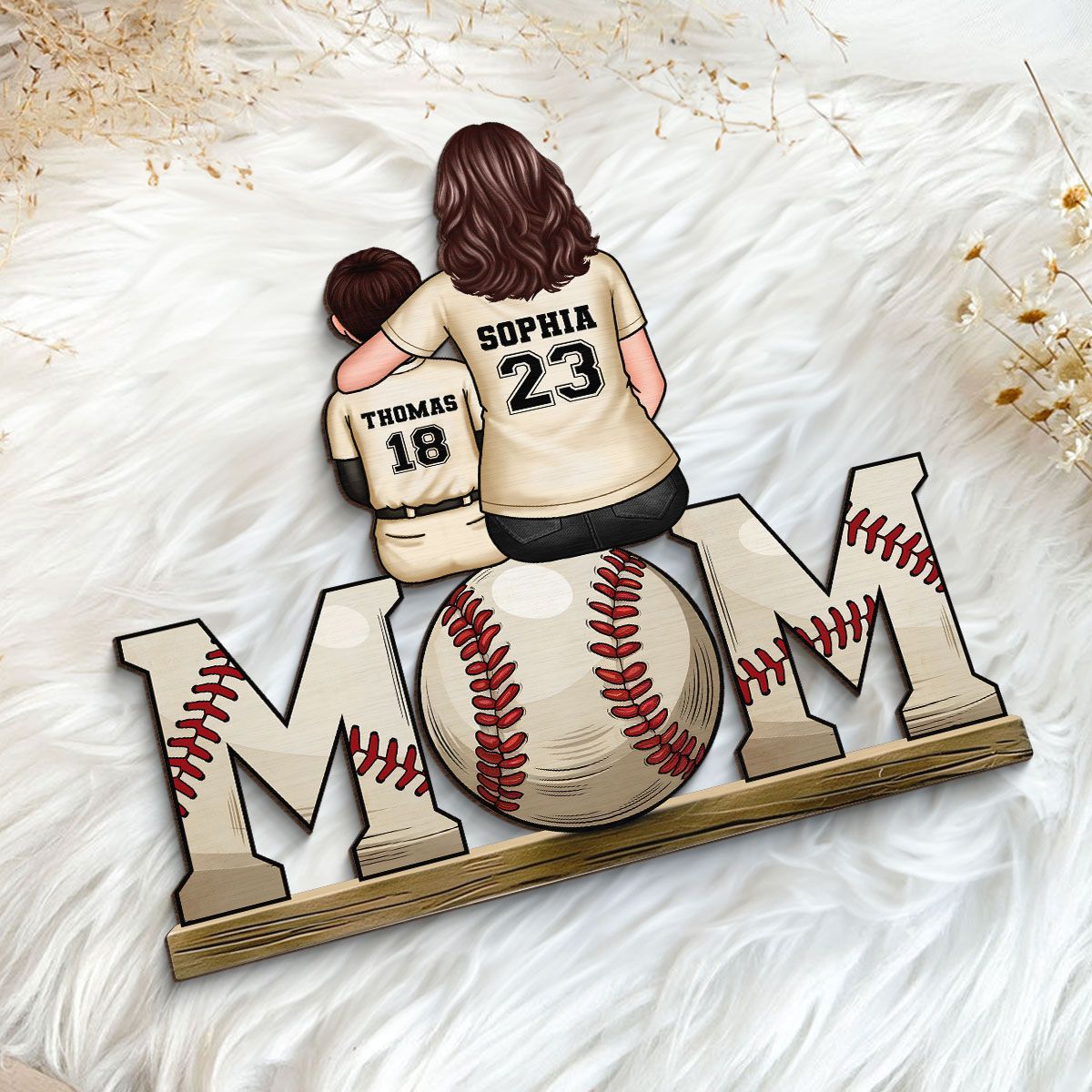Baseball, Softball Mom And Kids Personalized Standing Wooden Plaque, Mother's Day Gift For Wife, Gift For Mom