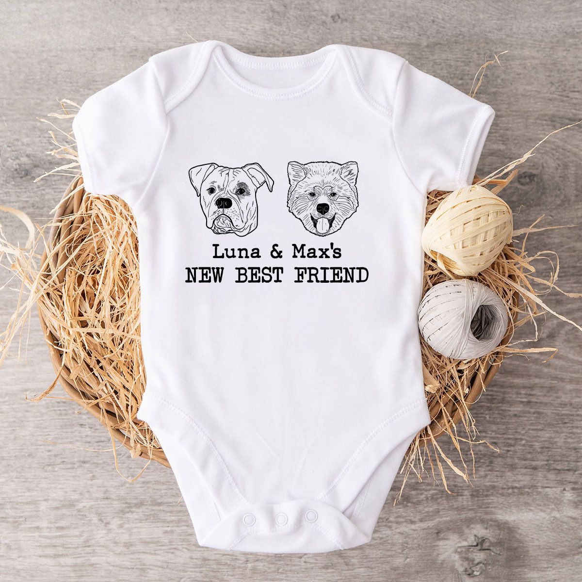 New Best Friends Dog Cat Outline Baby Shower Gift, Newborn Baby Gift Personalized Baby Onesie Baby Shirt