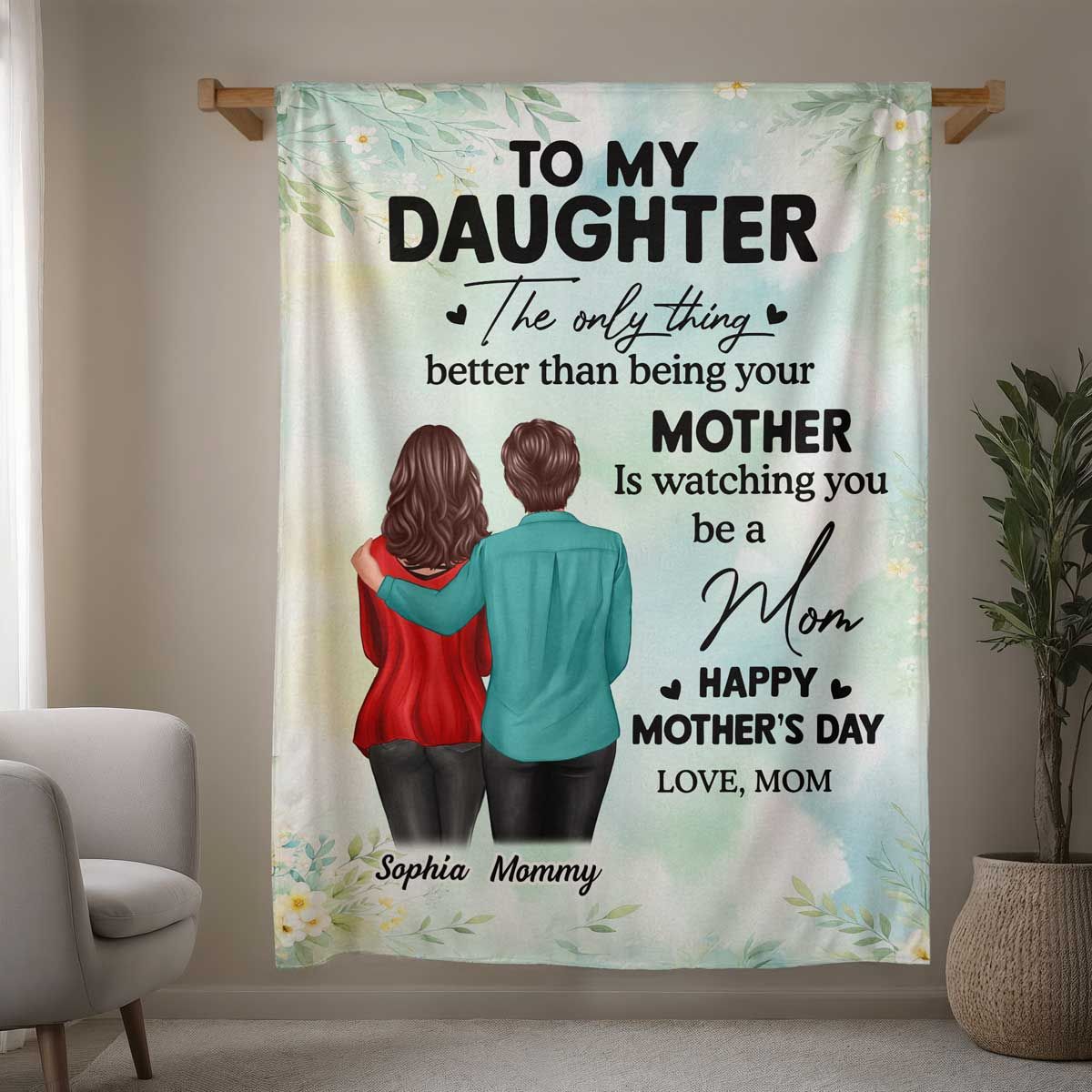 To My Daughter From Mom Happy Mother's Day Personalized Fleece Blanket, Mother's Day Gift For Daughter