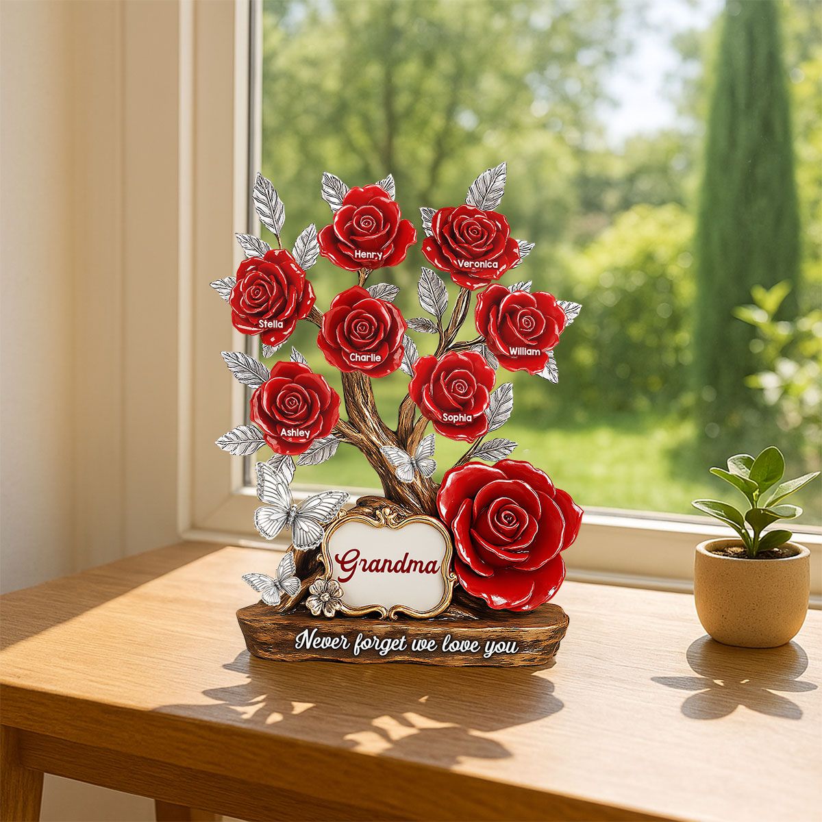 Mom Grandma & Kids Names On Roses Personalized Acrylic Block Plaque