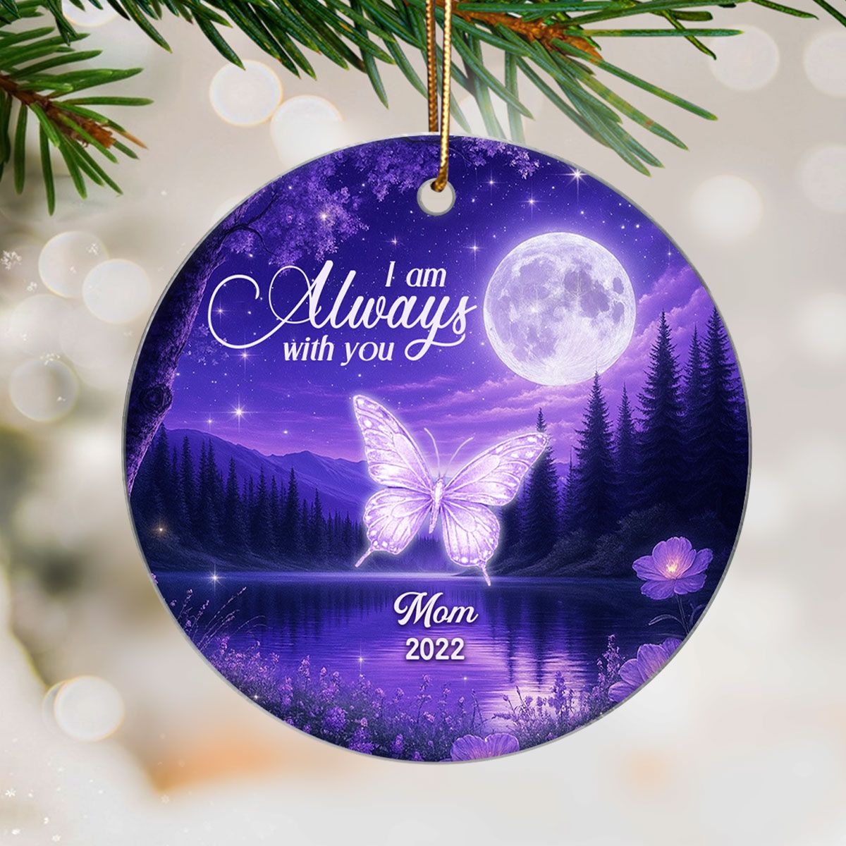 Moonlit Garden with Luminous Butterflies Memorial Personalized Acrylic Ornament, Heartwarming Sympathy Gift for Family