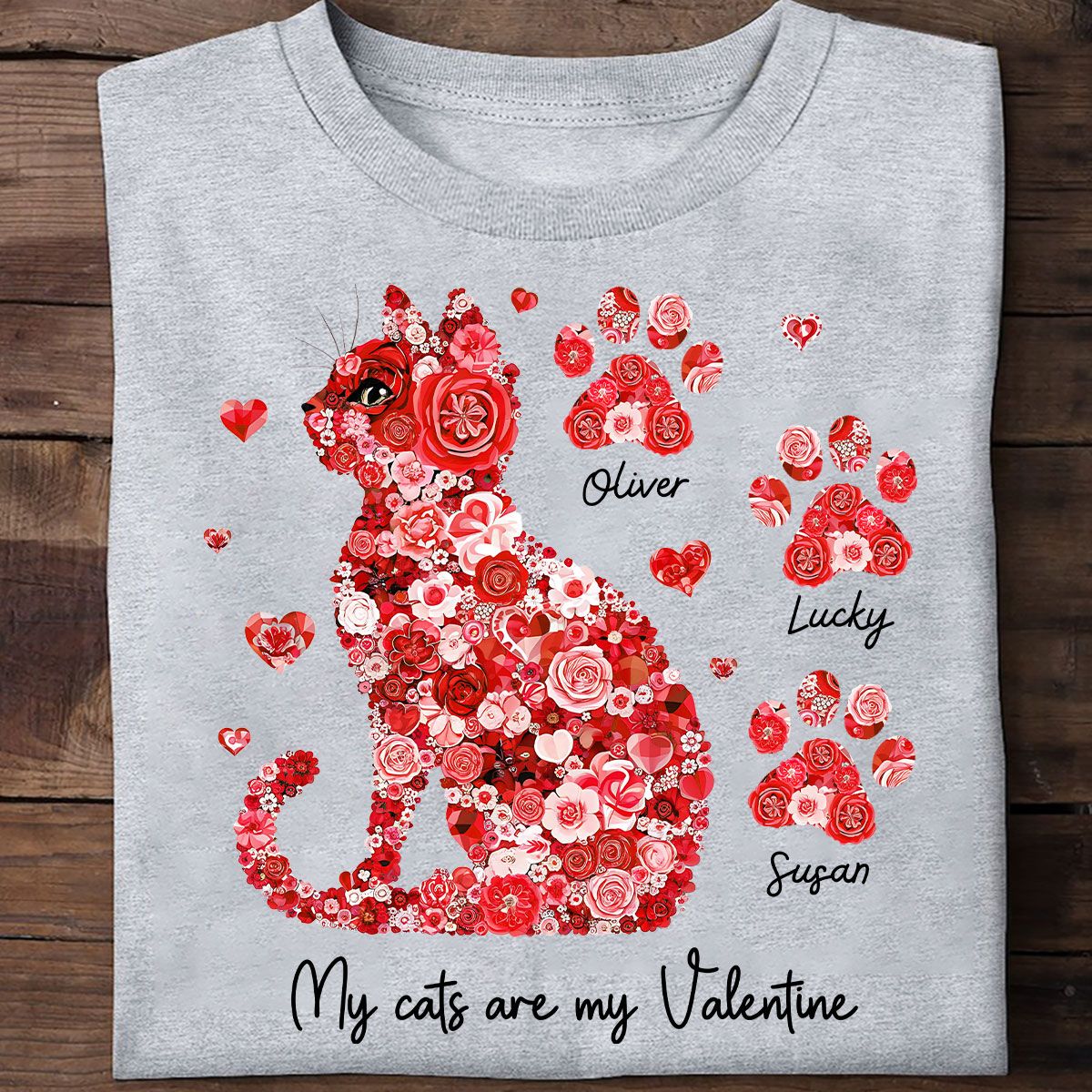 Valentine Cat Flower My Cat Is My Valentine Personalized Shirt, Gift for Cat Moms
