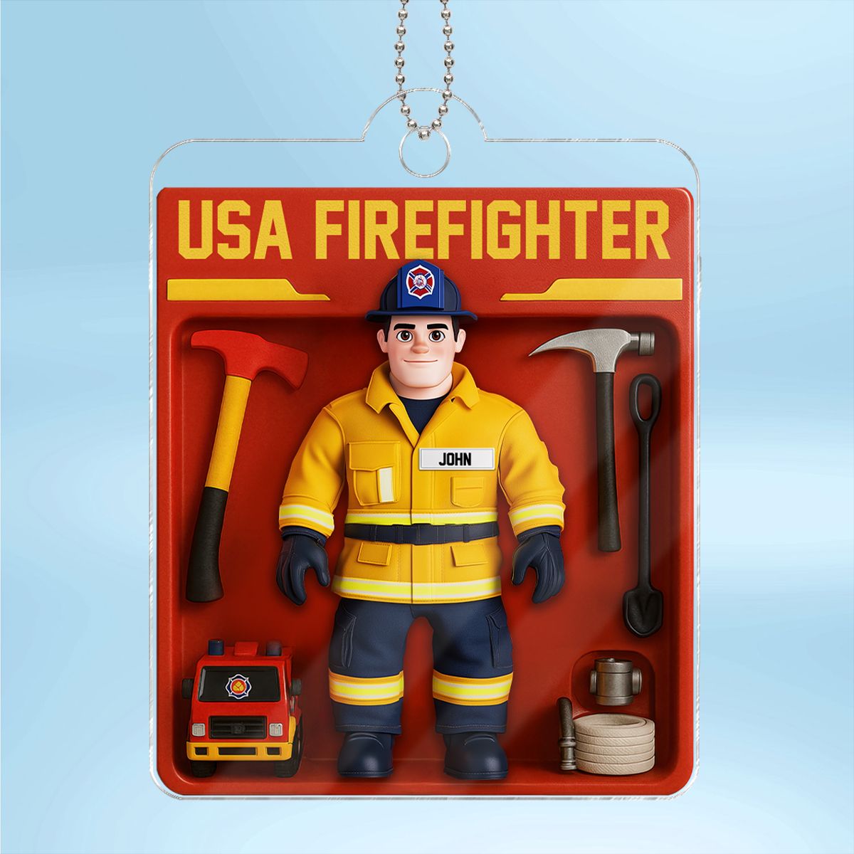 Personalized USA Firefighter Acrylic Car Hanger, Custom Figure for Firefighters