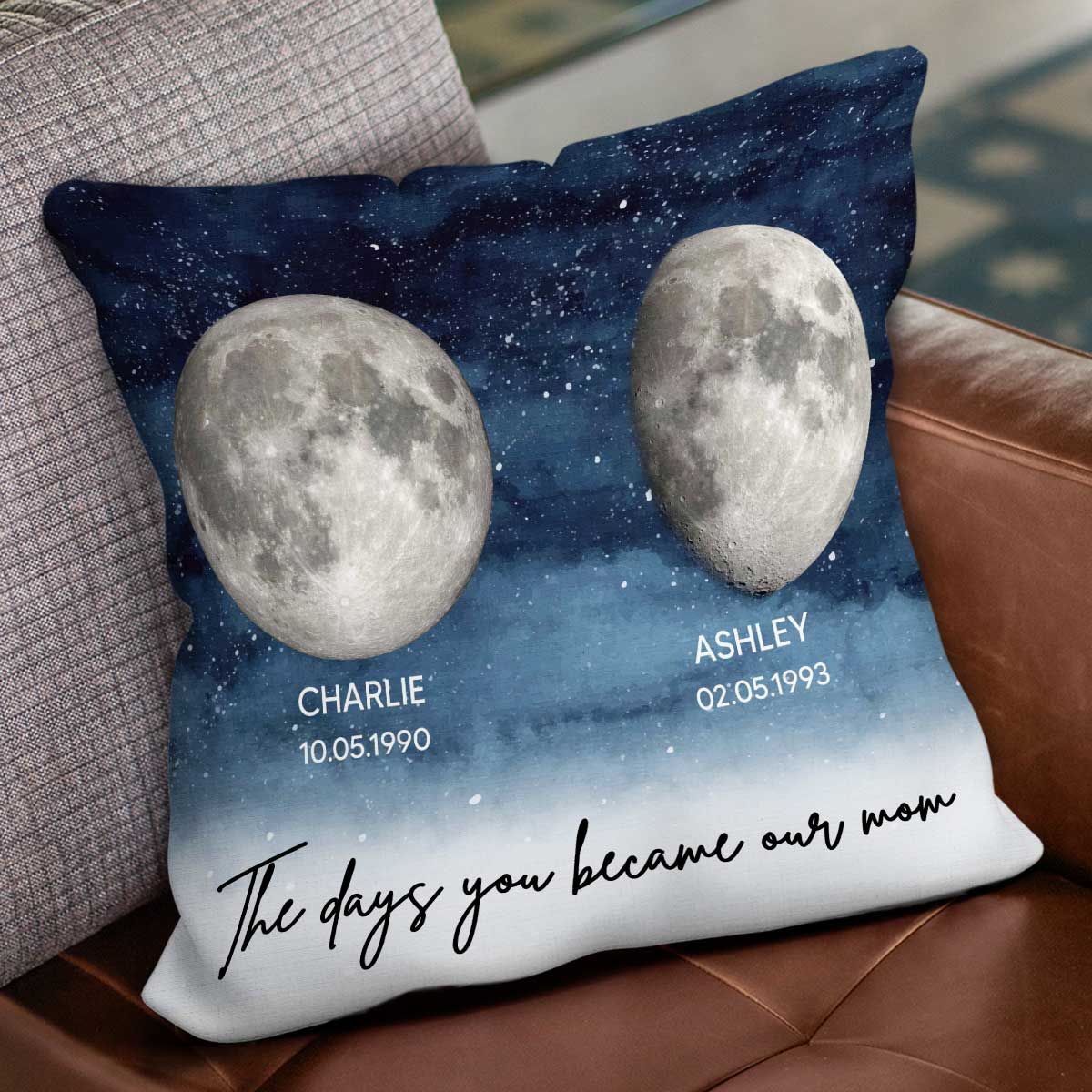 Starry Night Custom Birthday Moon Phase The Day You Became Mom Personalized Pillow, Mother's Day Gift