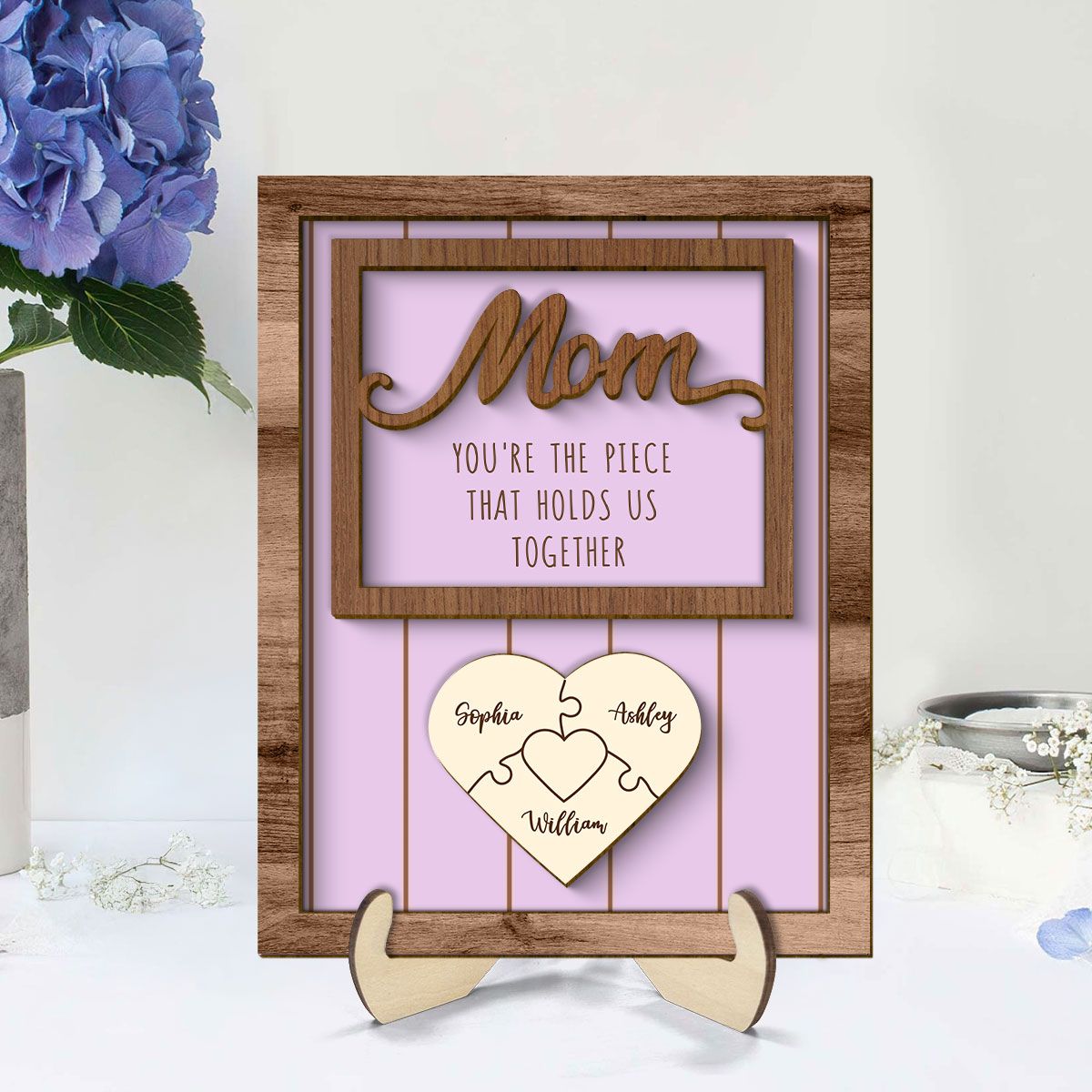 Personalized Mom Gift You are the Piece that Holds us Together, Puzzle with Names for Mother, Engraving Wood Mother's Day Gift, Mommy Gift