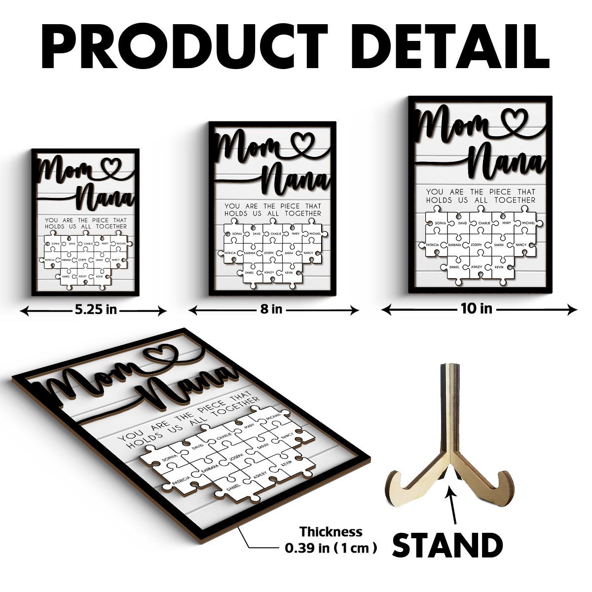 Mothers Day Puzzle Sign for Mom & Grandma, You are the Piece That Holds us Together Personalized 2-Layered Wooden Plaque