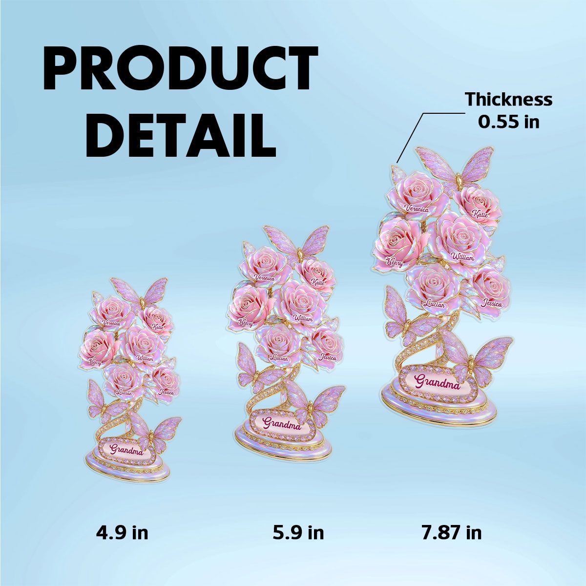 Beautiful Roses With Kids Names Pearl & Stone Effect Personalized Flat Acrylic Block Plaque