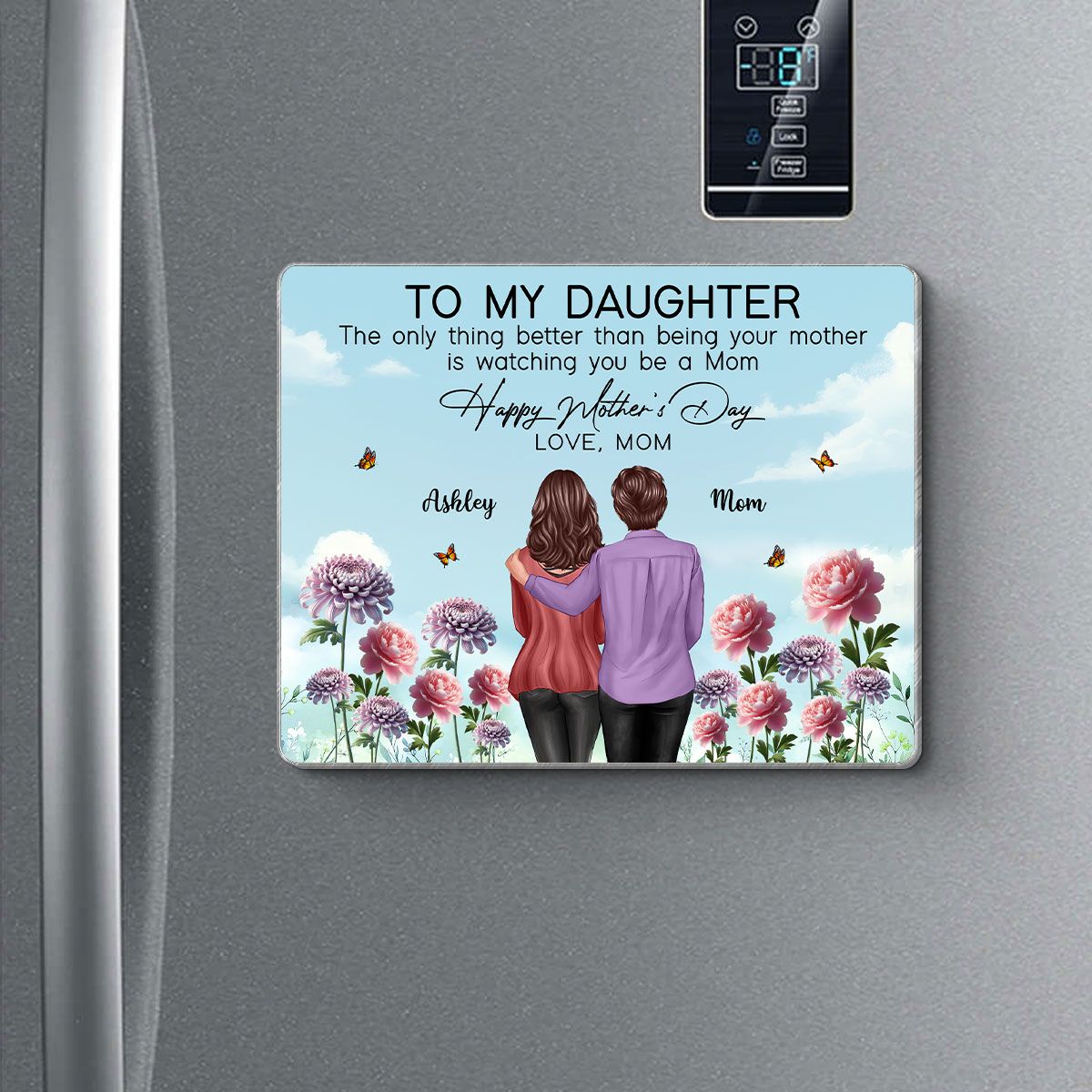To My Daughter From Mom Happy Mother's Day Birth Flower Personalized Acrylic Fridge Magnet, Mother's Day Gift For Daughter