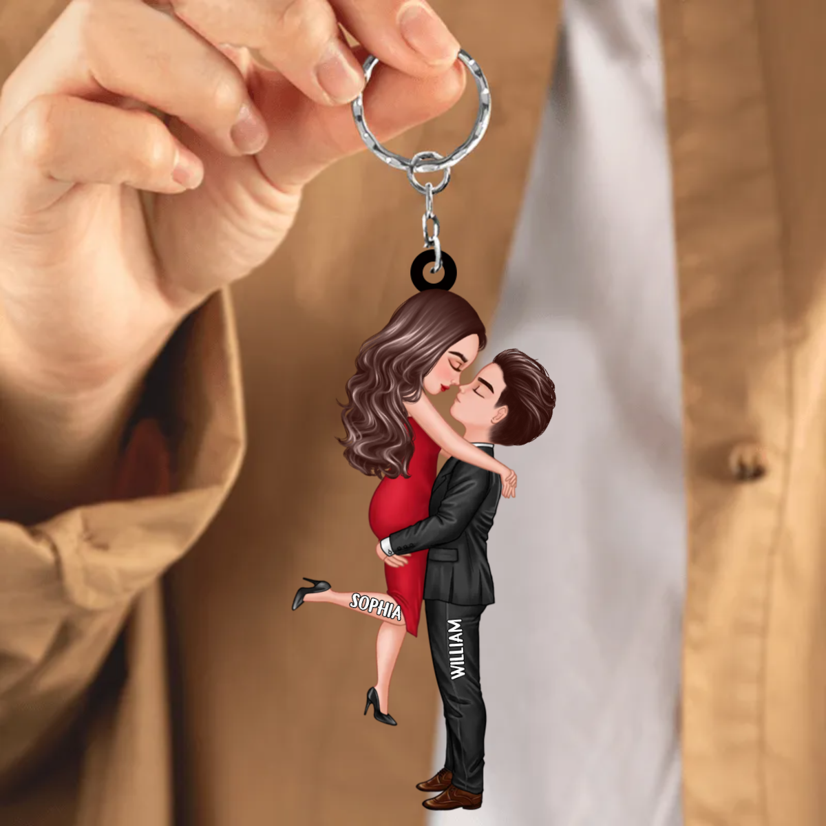 Personalized Keychain - Gift For Couple - Doll Couple Kissing Hugging Personalized Keychain
