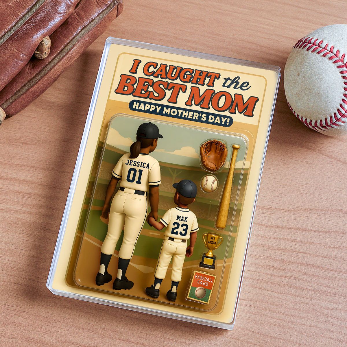 We Caught the Best Mom Baseball Custom Figure Personalized Acrylic Block Plaque, Mother's Day Gift for Mom, Gift for Wife