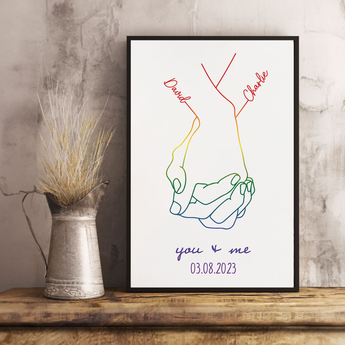 Personalized Couple Relationship Hand Line Art Print, Custom Canvas Gift for LGBTQ+ Couples