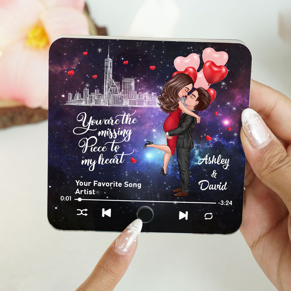 The Missing Piece To My Heart Couple Kissing Favorite Song Personalized Music Fridge Magnet, Gift For Couple