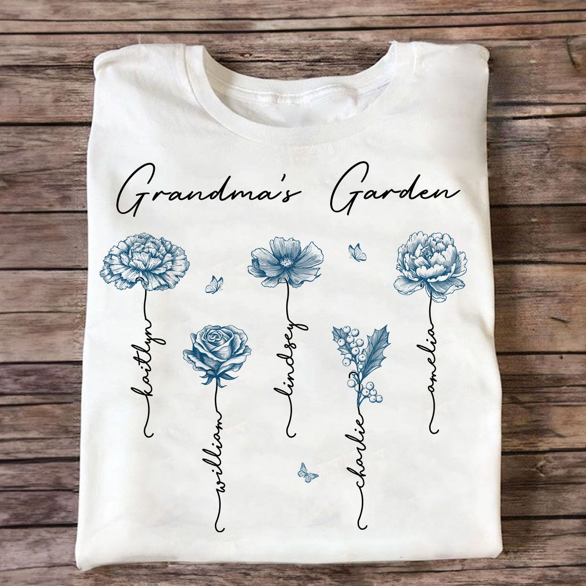 Grandma's Garden Retro Vintage Birthmonth Flowers Personalized Shirt, Grandkids Names Floral Gift for Grandma, Mom
