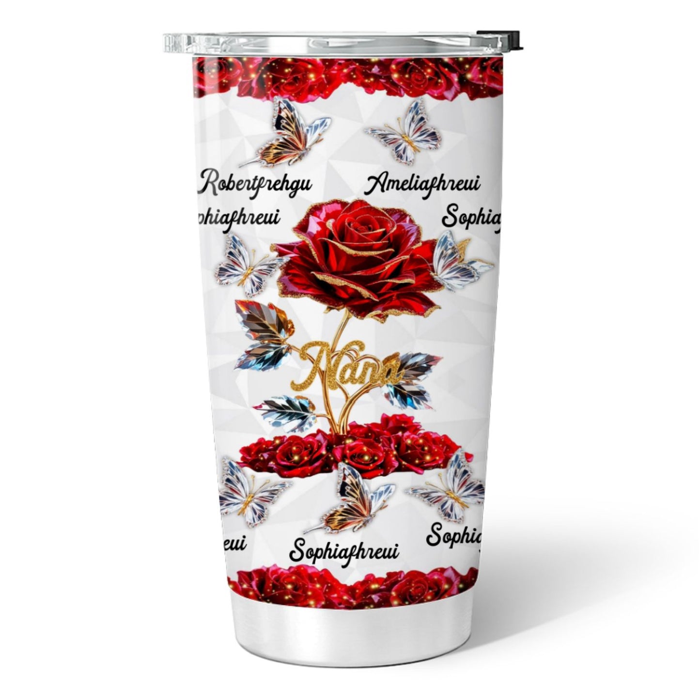 Beautiful Rose & Butterflies Gift For Grandma Mom 3D Effect Personalized Tumbler