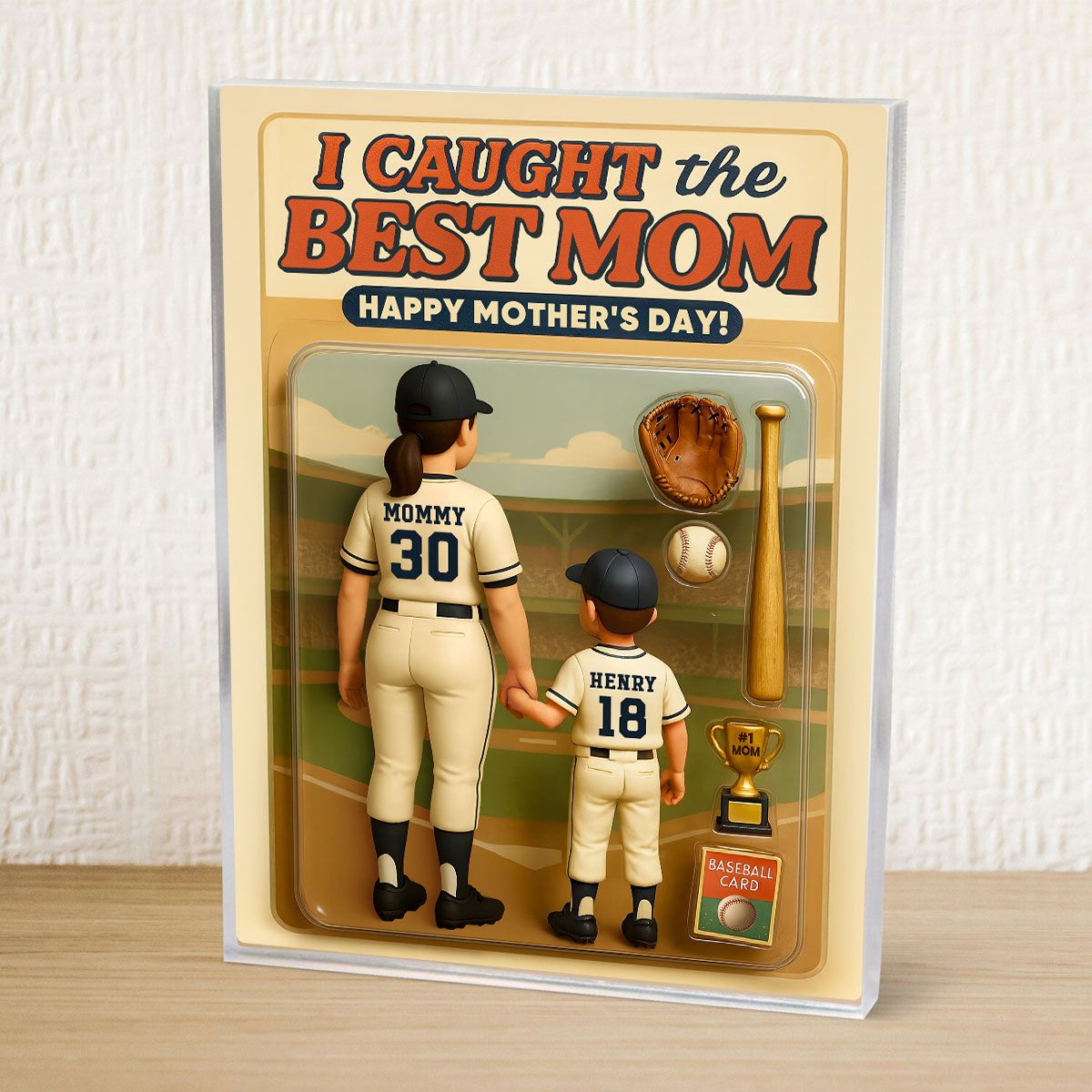 We Caught the Best Mom Baseball Custom Figure Personalized Acrylic Block Plaque, Mother's Day Gift for Mom, Gift for Wife