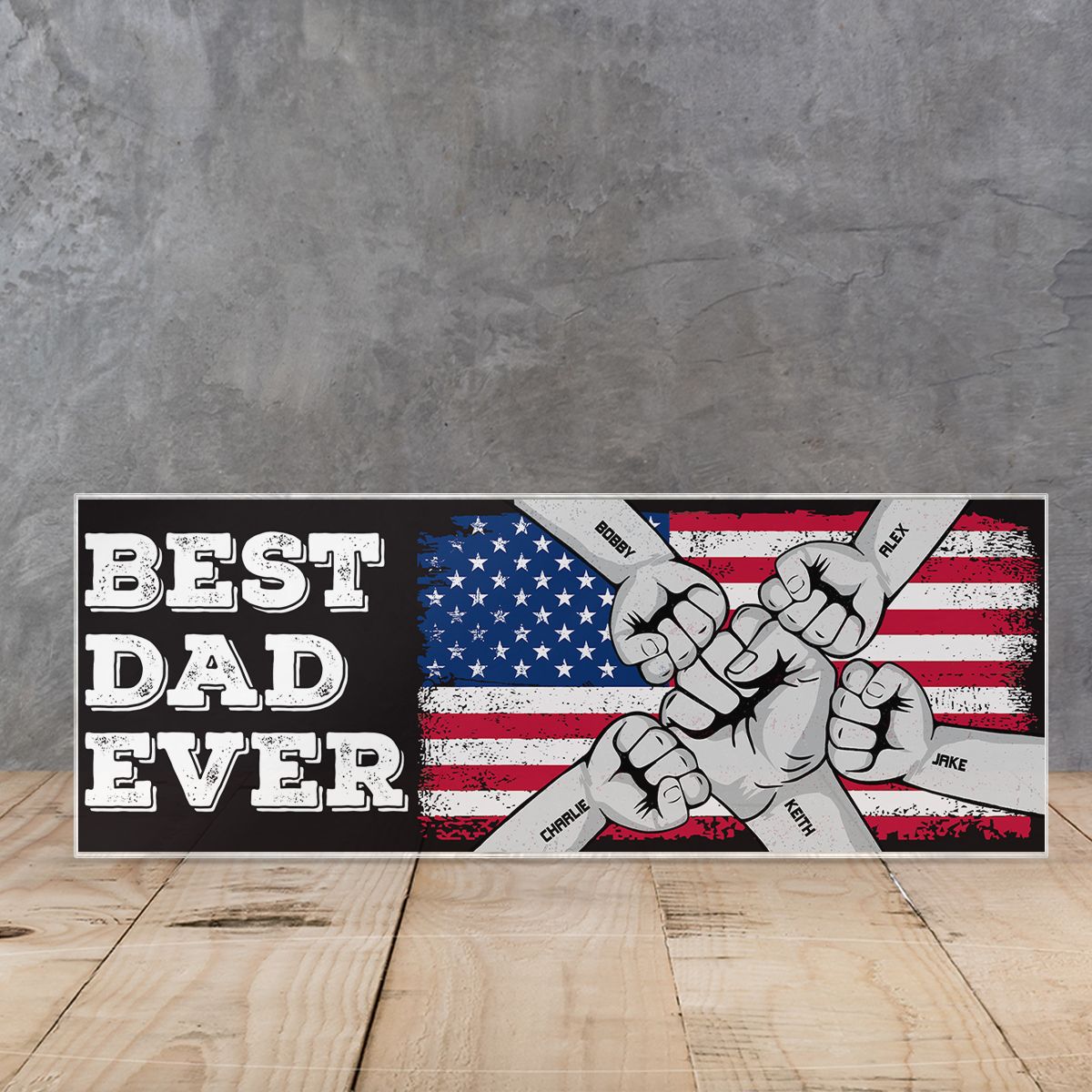 Best Dad Grandpa Ever Nation Flag Fist Bump Personalized Acrylic Block Plaque