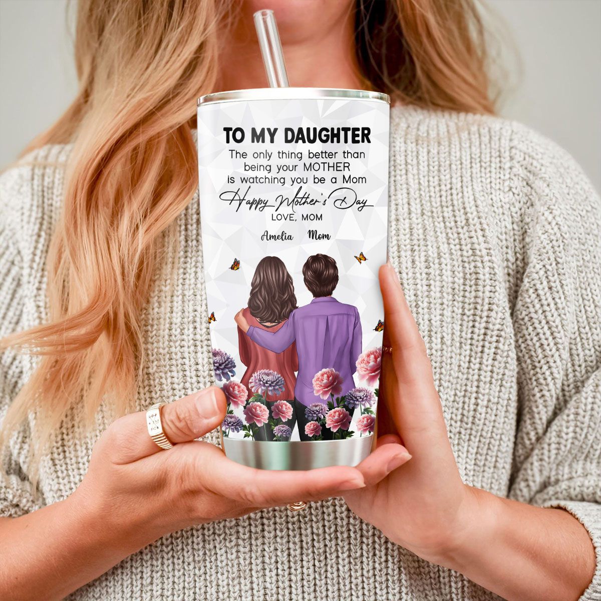 To My Daughter From Mom Happy Mother's Day Birth Flower Personalized Tumbler, Mother's Day Gift For Daughter