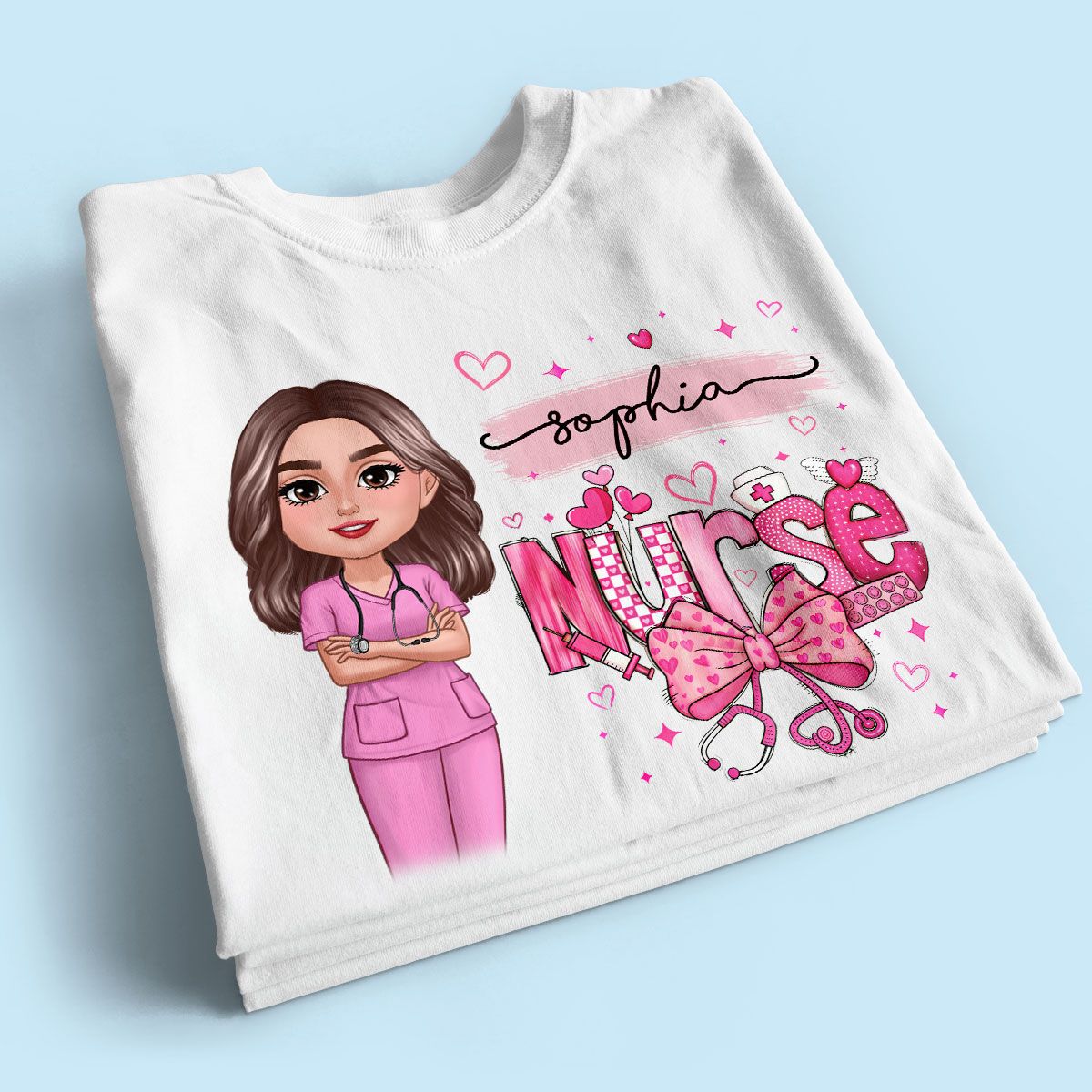 Nurse Pink Coquette Bow Personalized Shirt, Birthday Valentine's Day Gift For Nurse Wife Girlfriend Bestie