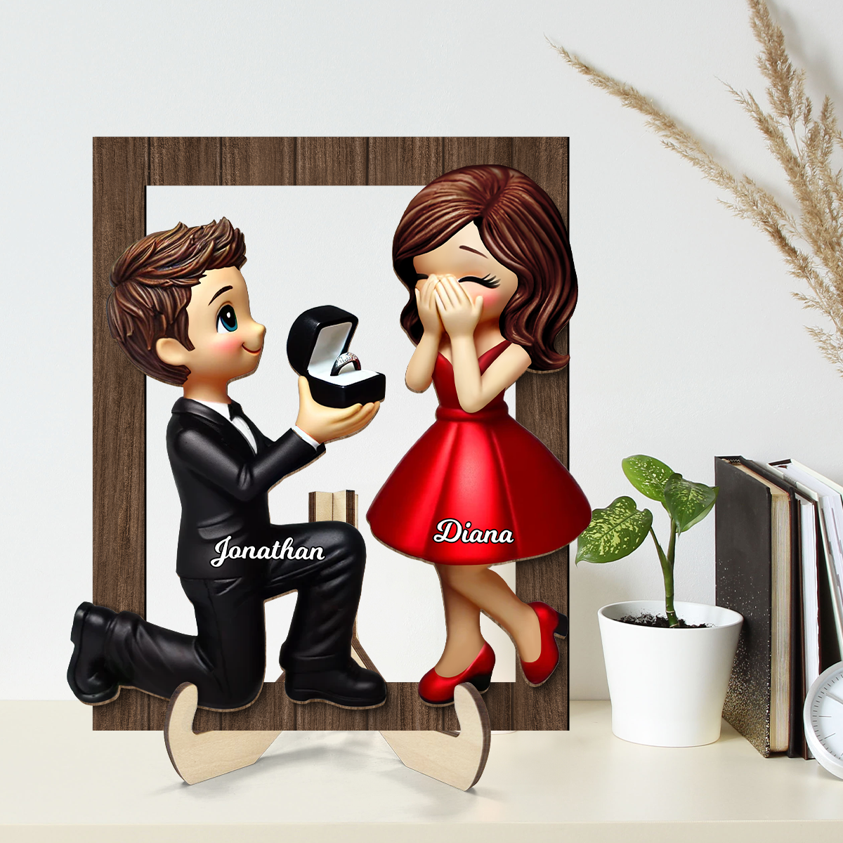 Marriage Proposal Frame 2-layer Wooden Plaque, Personalized Newly Engaged Present, She Said Yes!, Custom Just Engaged Gifts for Couples