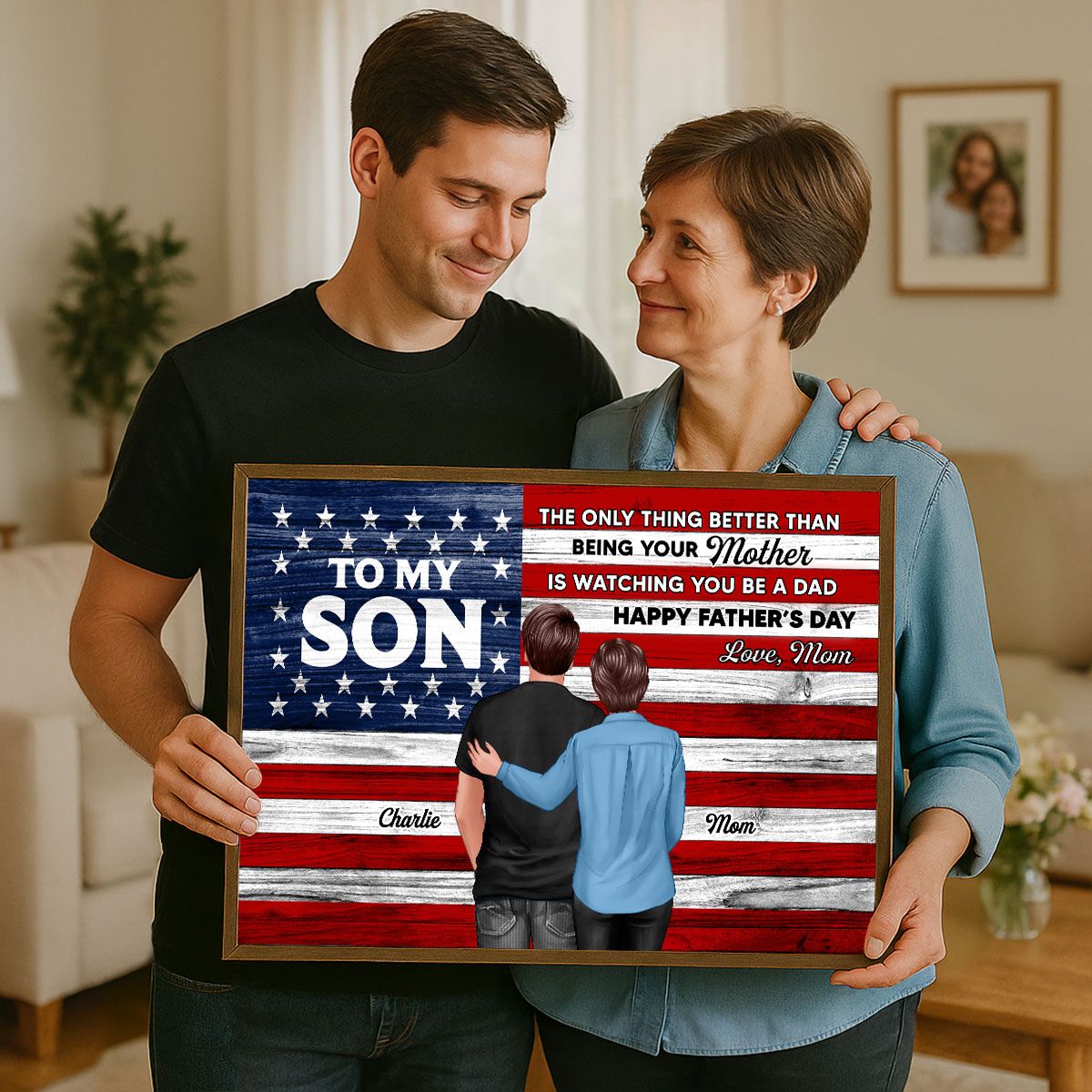 Nation Flag To My Son Happy Father's Day Personalized Canvas, Heartfelt Father's Day Gift For Son