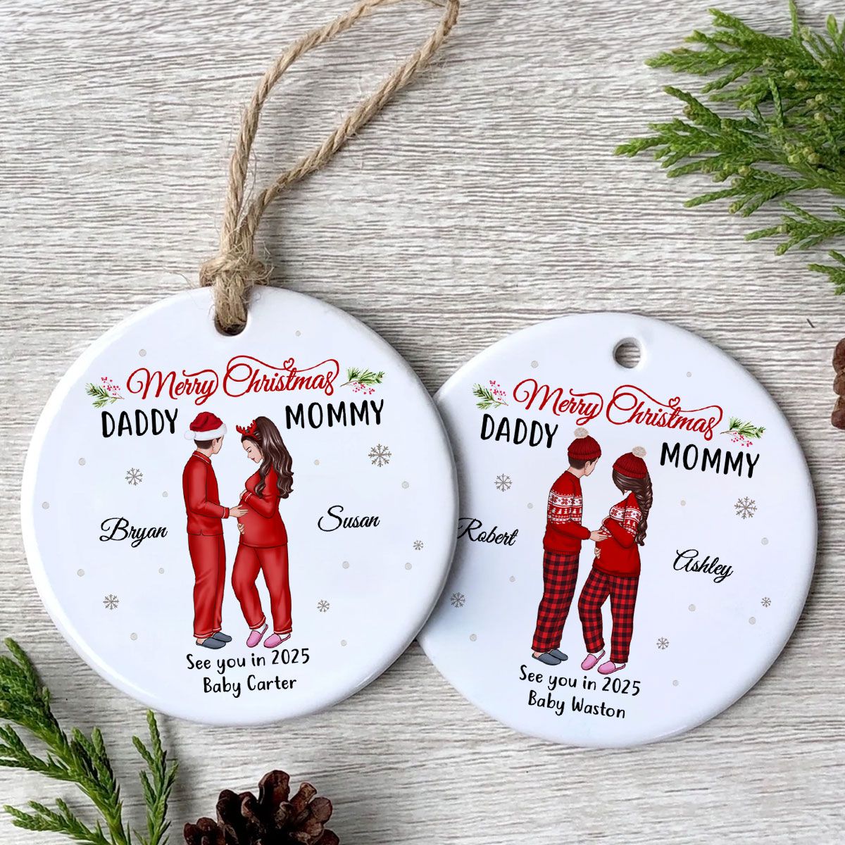 Expecting Parents Ornament, Merry Christmas Mommy Daddy, See You in 2025 Ornament