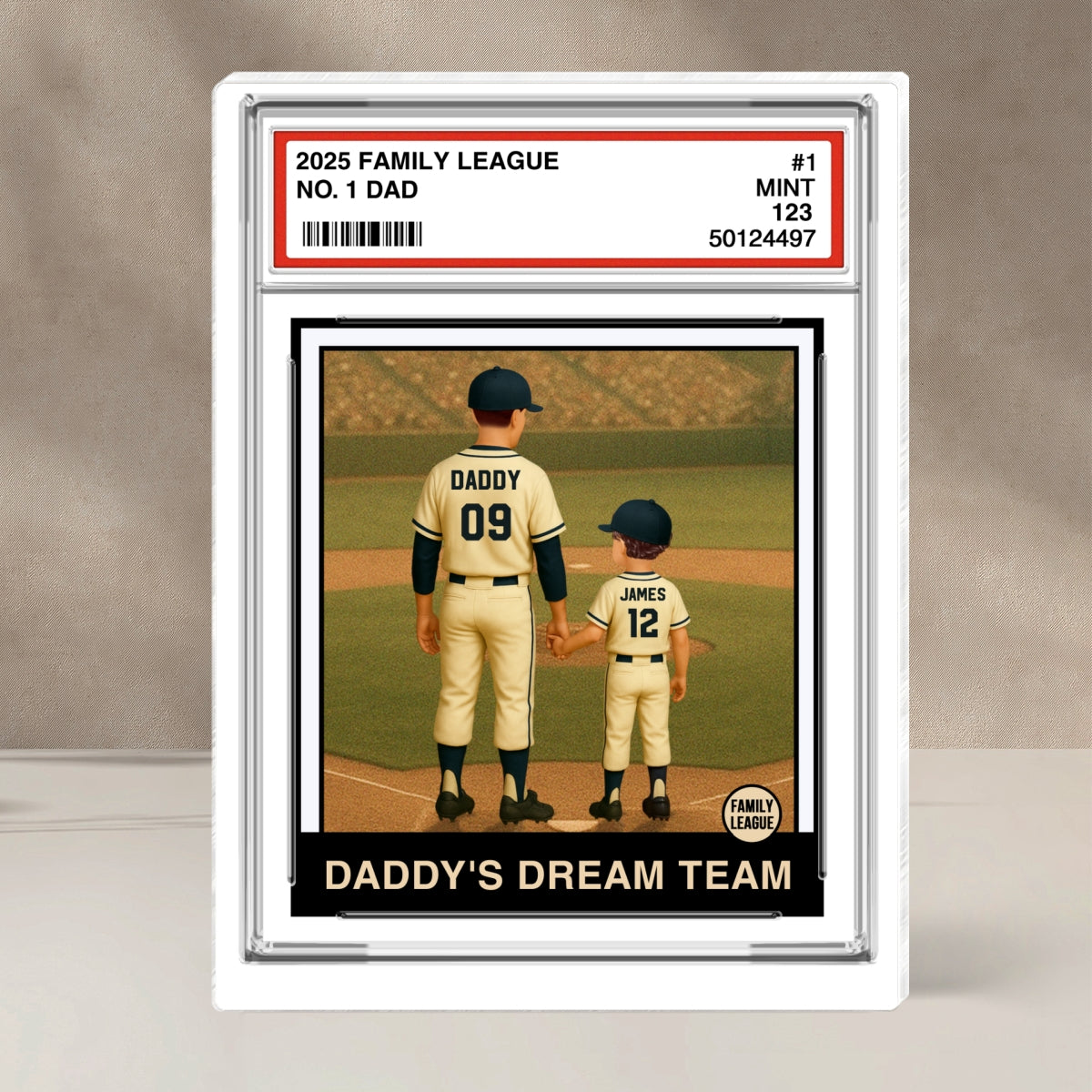 Baseball No. 1 Dad Grandpa Man & Kids Trading Card Style Personalized Acrylic Block Plaque