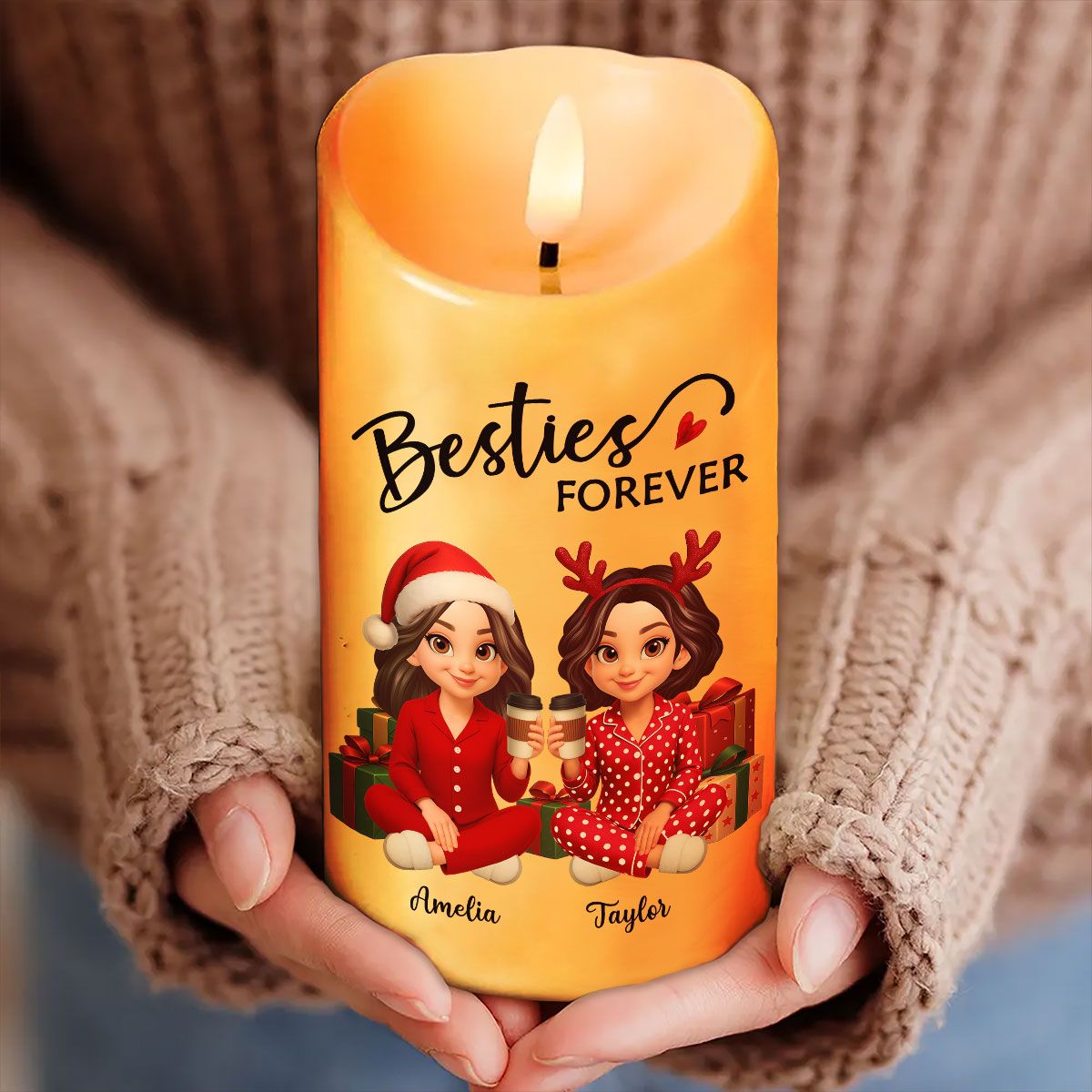 Christmas Besties Our Friendship Is Endless Personalized LED Candle