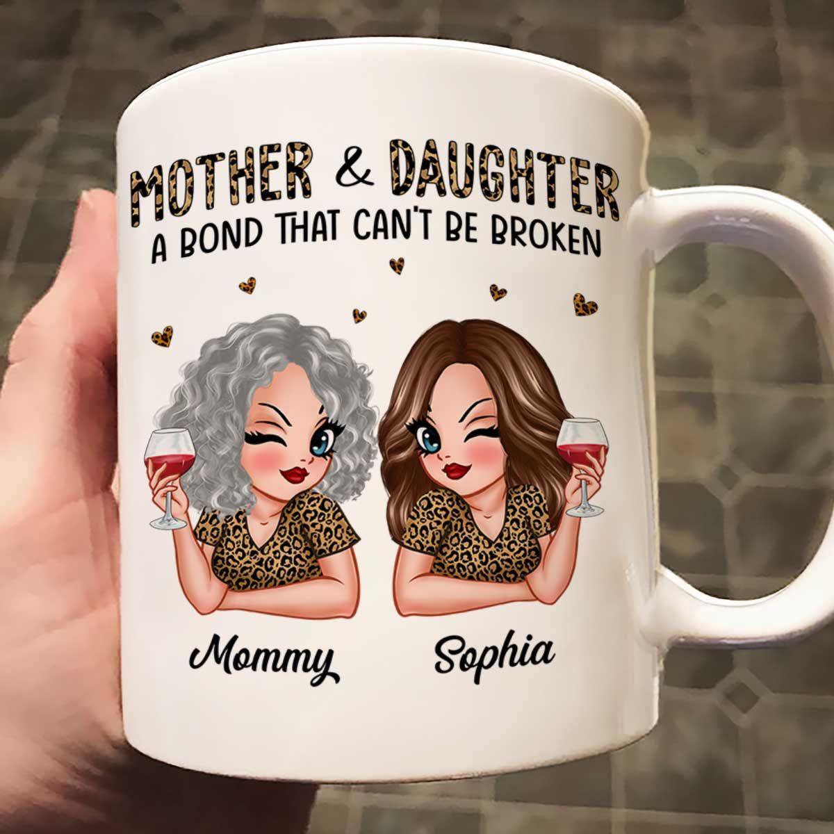 Leopard Pattern Mother Daughter Bond That Can't Be Broken Personalized Mug, Mother's Day Gift For Daughter
