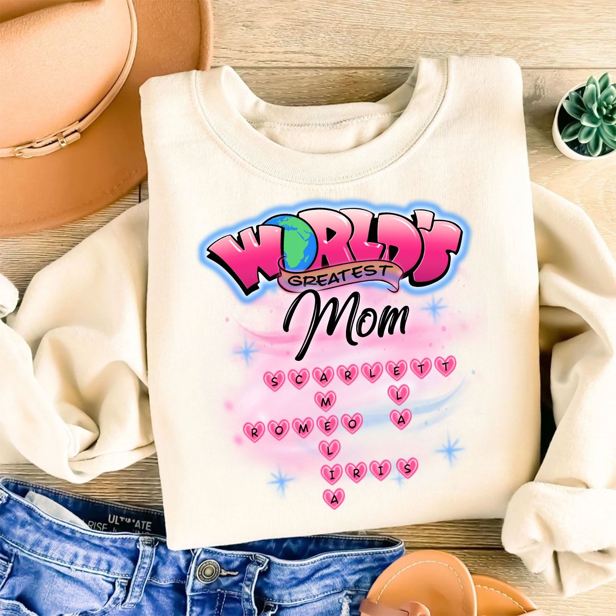 Airbrushed Mom Grandma Kids Names Crosswords Personalized Shirt, Mother's Day Shirt for Mom, for Grandma