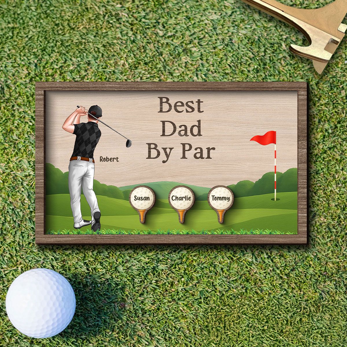 Best Dad Grandpa By Par Golf Personalized 2-Layer Wooden Plaque