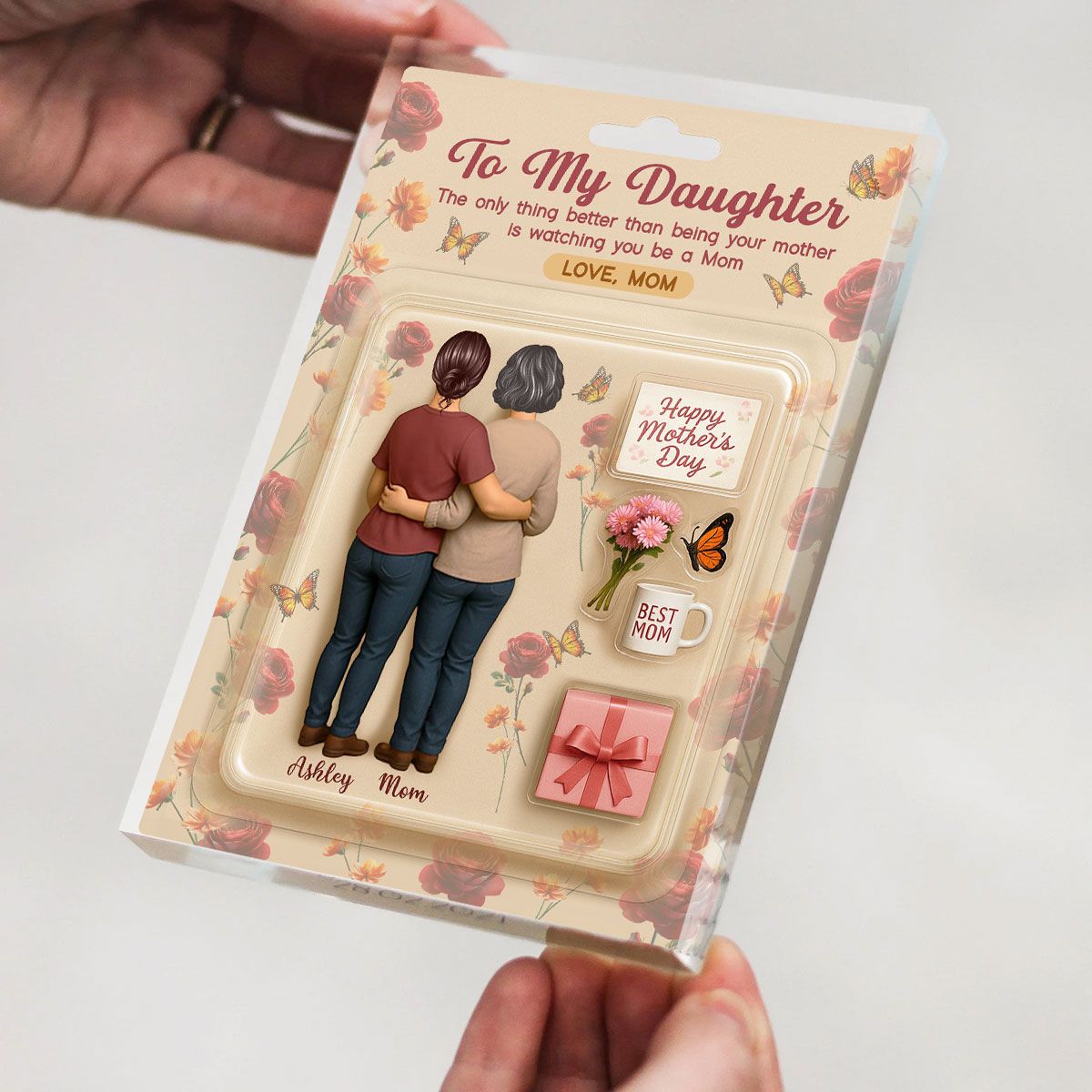 To My Daughter From Mom Birth Flowers Custom Figure Personalized Acrylic Block Plaque