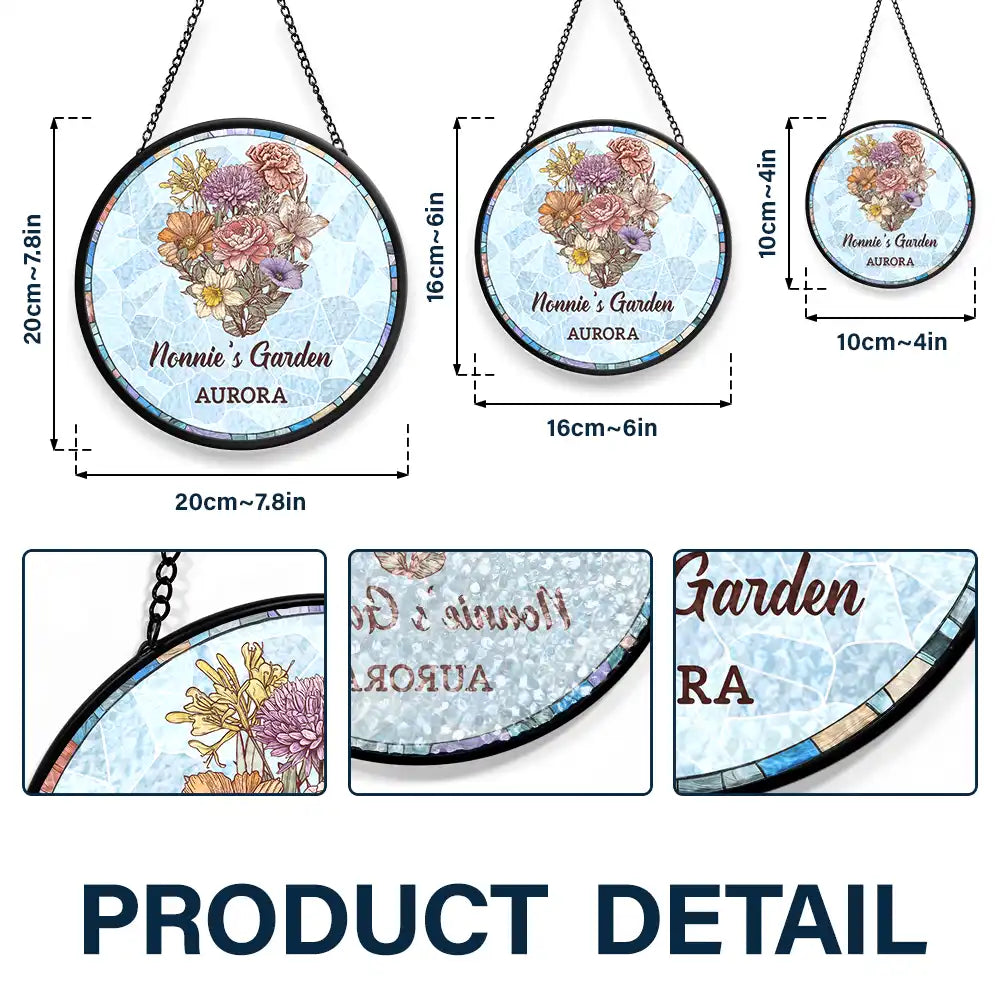 Grandma's Garden Nana Mom Birth Flower - Personalized Stained Glass Window Hanging Suncatcher