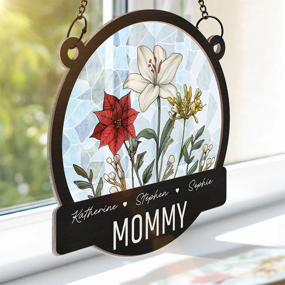Nana Grandma Mom Birth Flowers - Personalized Window Hanging Suncatcher Ornament