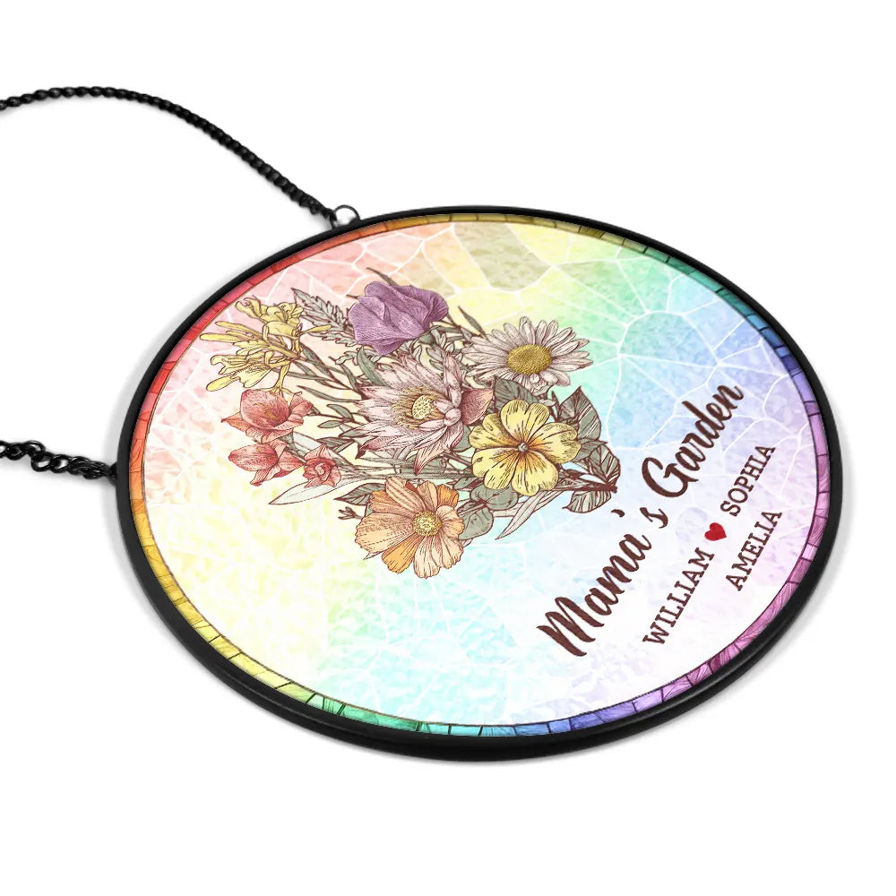 Grandma's Garden Nana Mom Birth Flower - Personalized Stained Glass Window Hanging Suncatcher