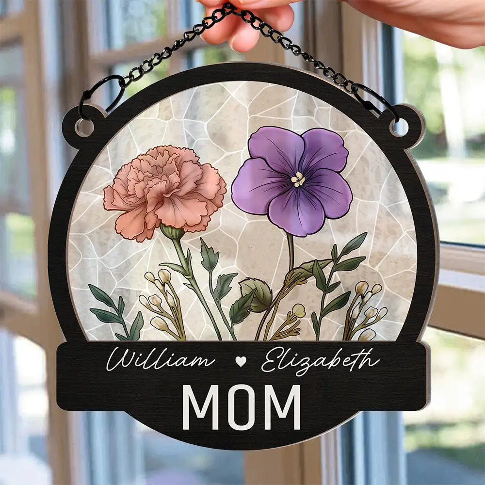 Nana Grandma Mom Birth Flowers - Personalized Window Hanging Suncatcher Ornament