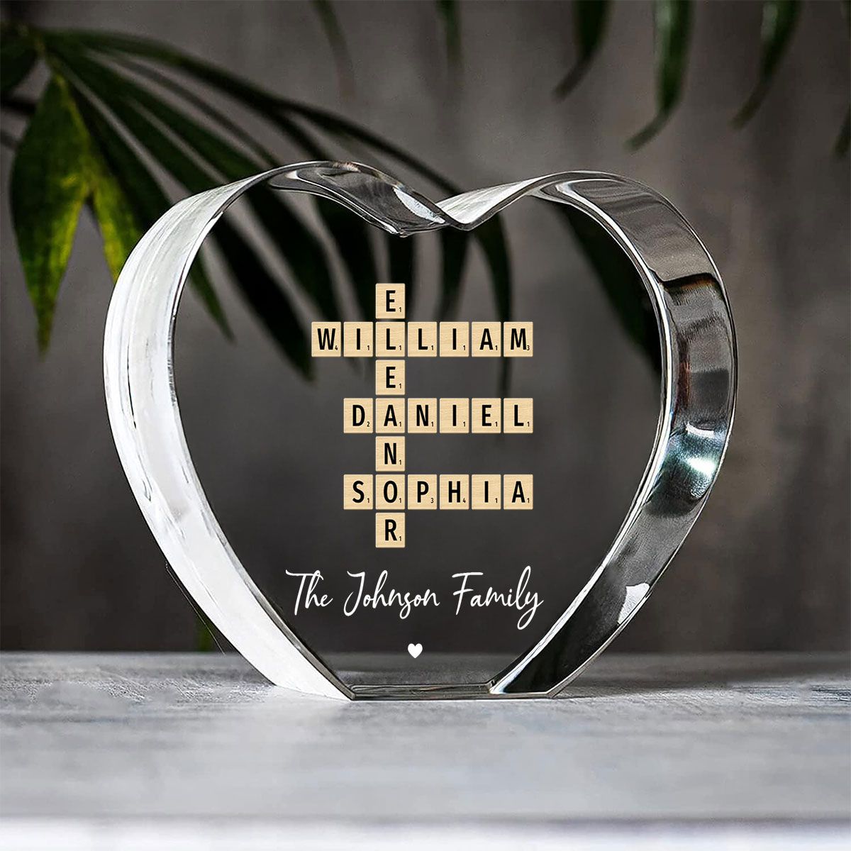 Family Names Crossword Art - Created In A Moment, Treasured Forever Personalized Heart Crystal LED