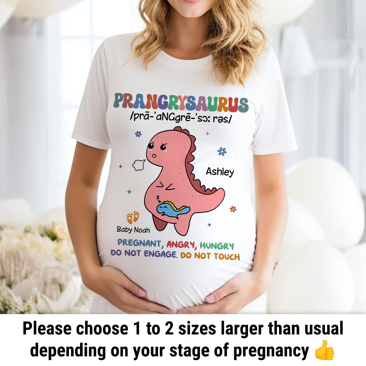 Prangrysaurus Retro Style Personalized Shirt, Custom Pregnancy Reveal Shirt, Mother's Day Gift For Expecting Moms
