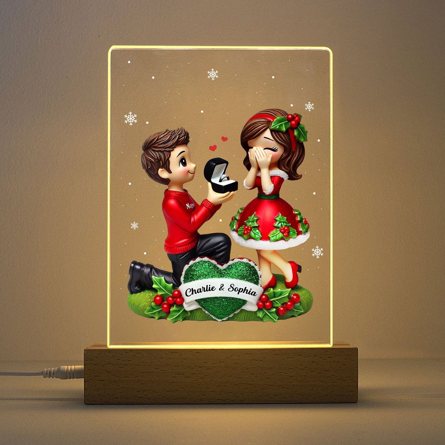 Marriage Proposal LED Night Light, Personalized Newly Engaged Couple Gift, She Said Yes!