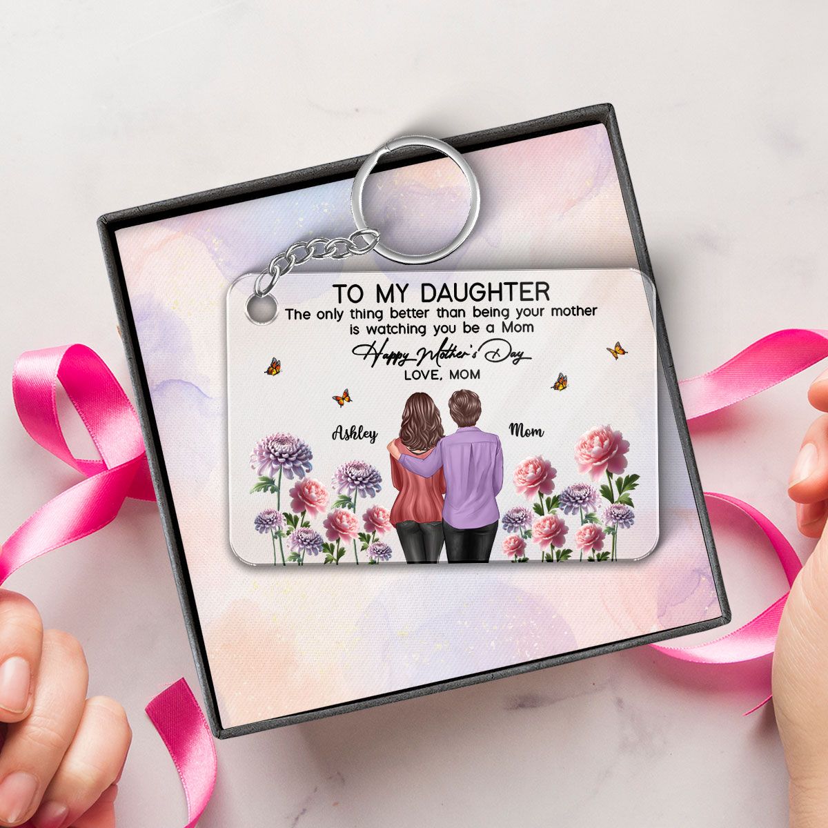 To My Daughter From Mom Happy Mother's Day Birth Flower Personalized Acrylic Keychain, Mother's Day Gift For Daughter