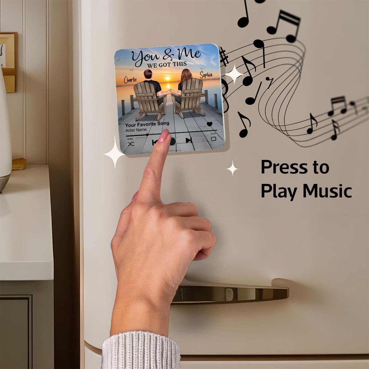 Eternal Love Couple Sitting On The Lake Dock Personalized Music Fridge Magnet, Heartfelt 2025 Gift For Couple, For Him, For Her, Boyfriend, Girlfriend, Husband, Wife