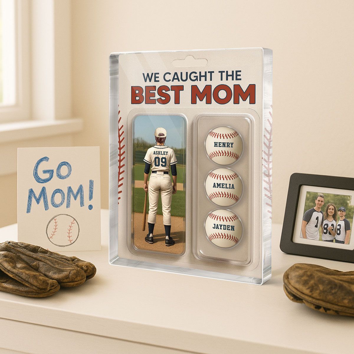 We Caught The Best Mom Baseball Lover Realistic Figure Style Personalized Acrylic Block Plaque