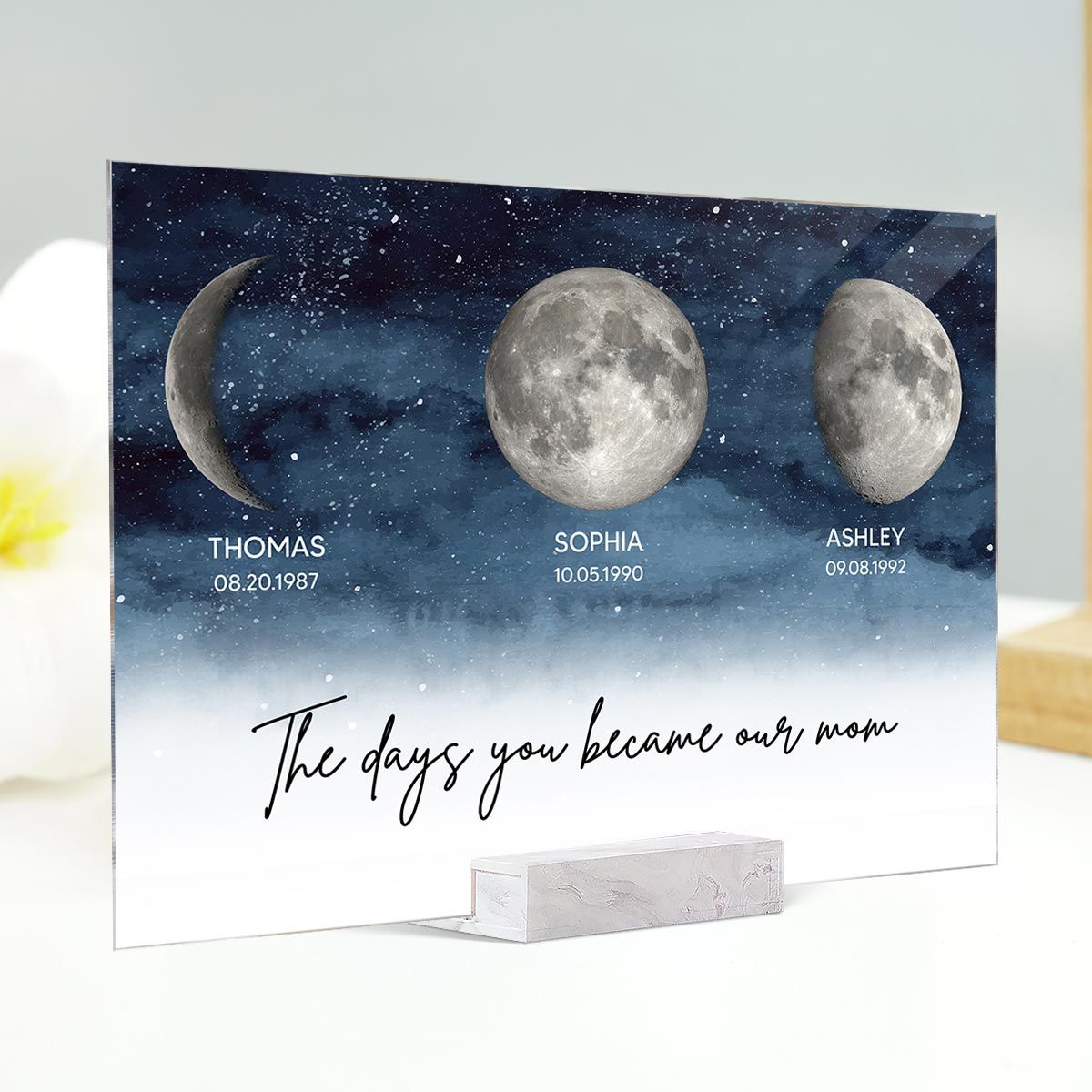 Starry Night Custom Birth Moon Phase The Day You Became Our Mom Personalized Acrylic Plaque