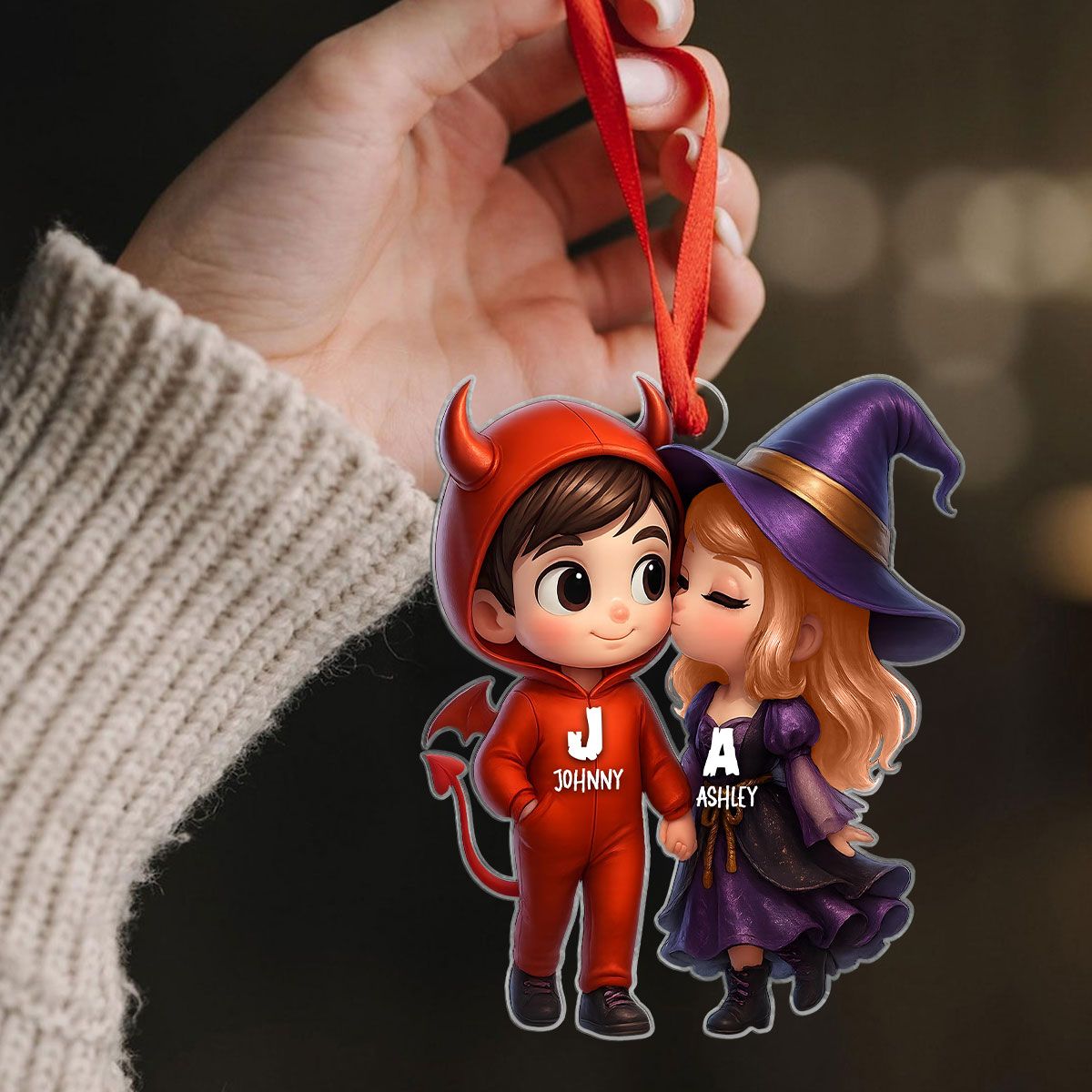 Cute Cartoon Halloween Couple Personalized Acrylic Ornament,Halloween Tree Decoration