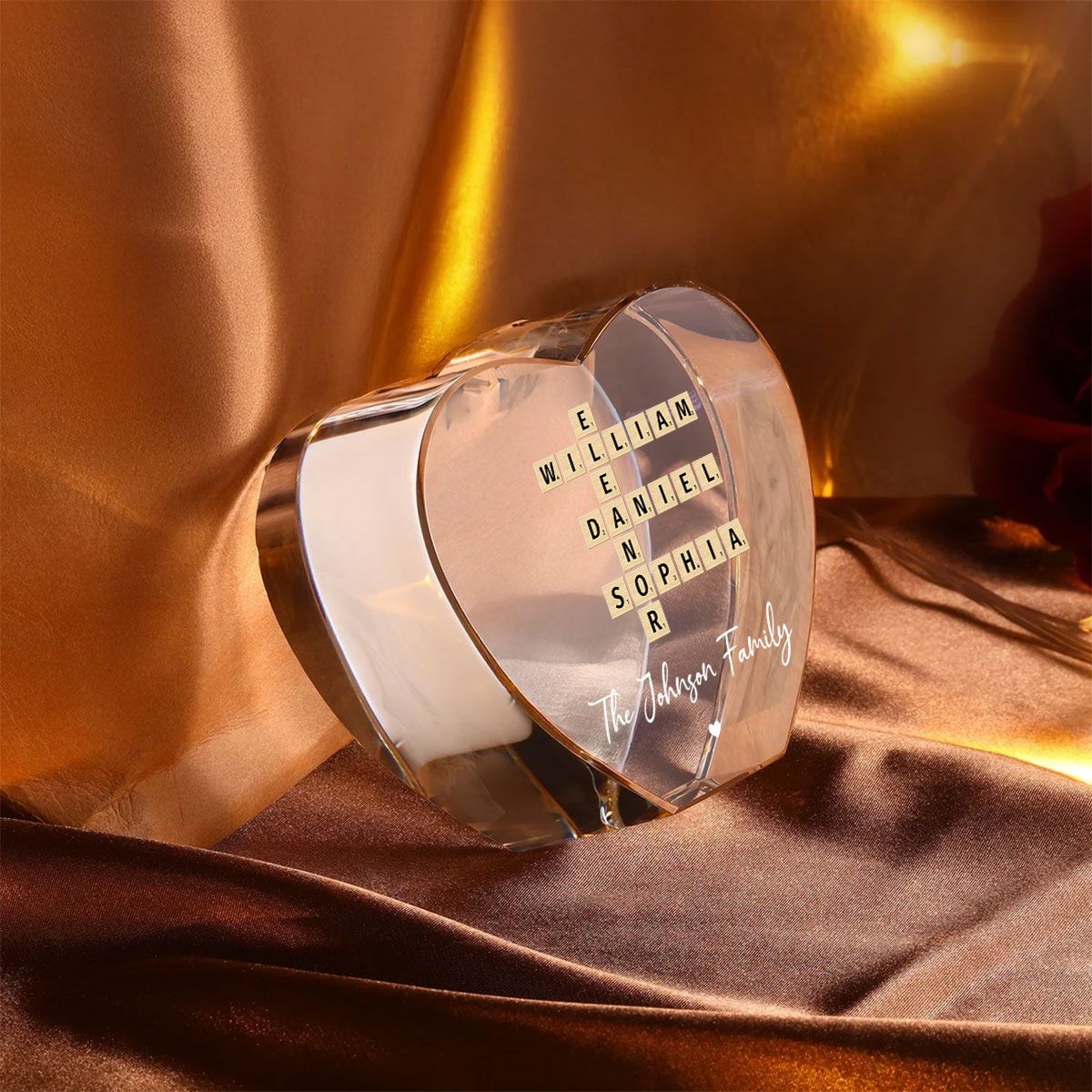 Family Names Crossword Art - Created In A Moment, Treasured Forever Personalized Heart Crystal LED