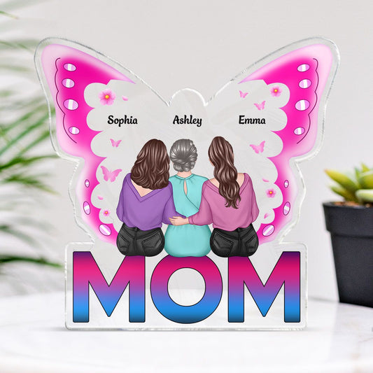 MOM Butterfly Sitting Back View Personalized Acrylic Block, Mother's Day gift