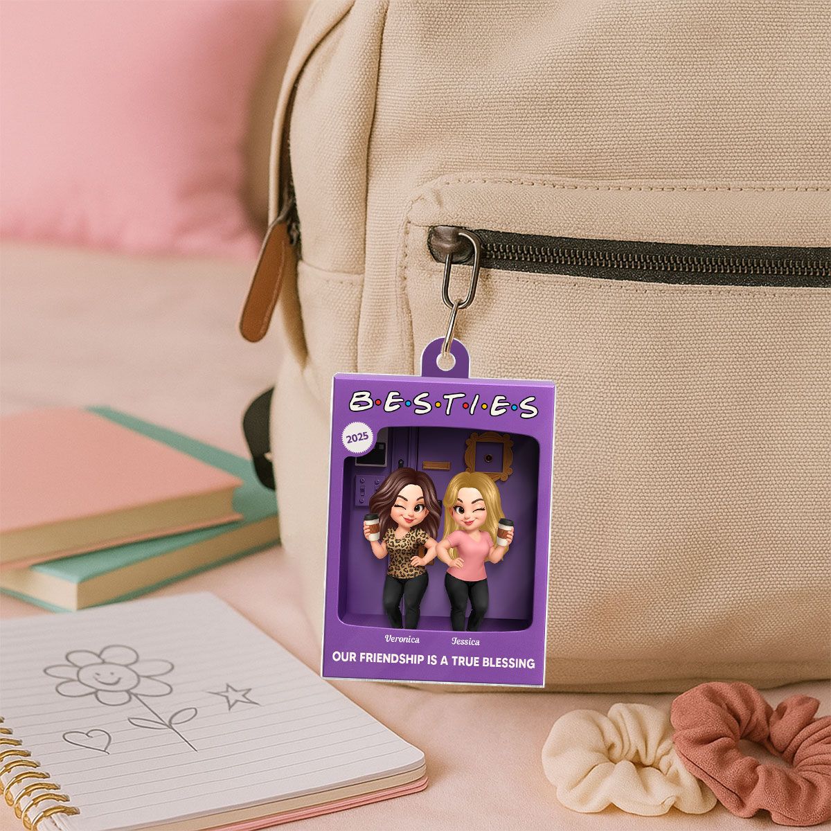 Besties Forever Best Friends Purple Toy Box Style Personalized Acrylic Ornament, Christmas Gift For Besties