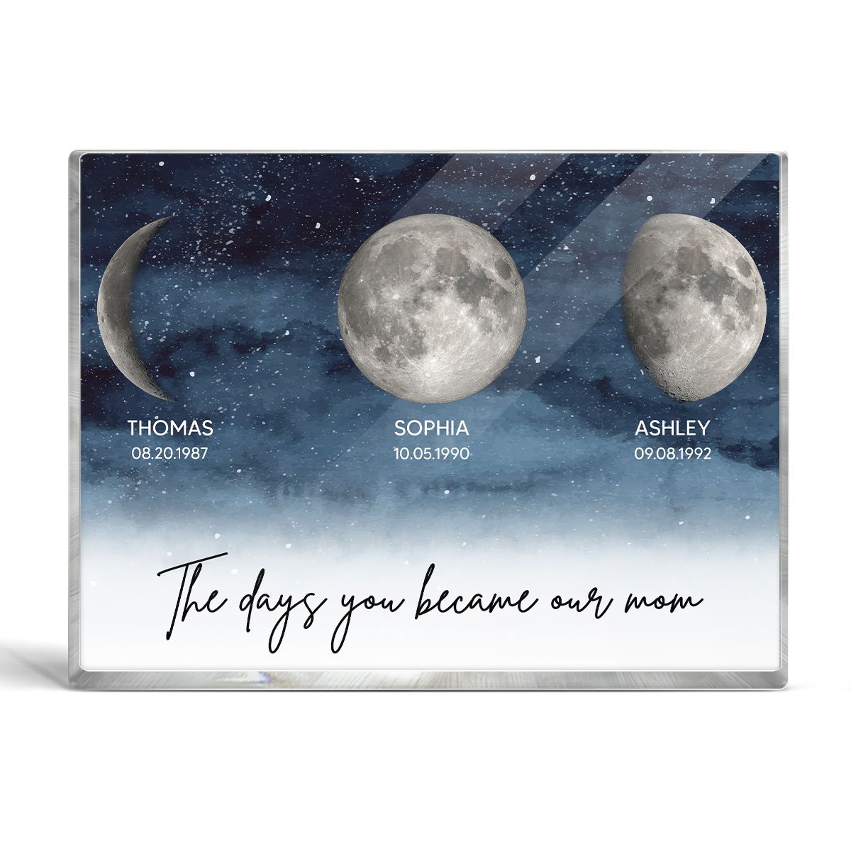 Starry Night Custom Birth Moon Phase The Day You Became Our Mom Personalized Rectangle Acrylic Block Plaque