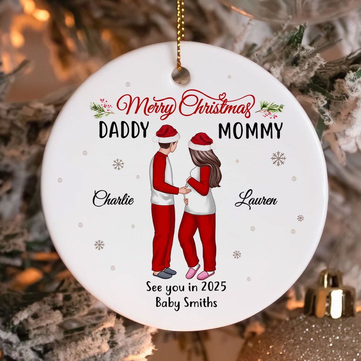 Expecting Parents Ornament, Merry Christmas Mommy Daddy, See You in 2025 Ornament
