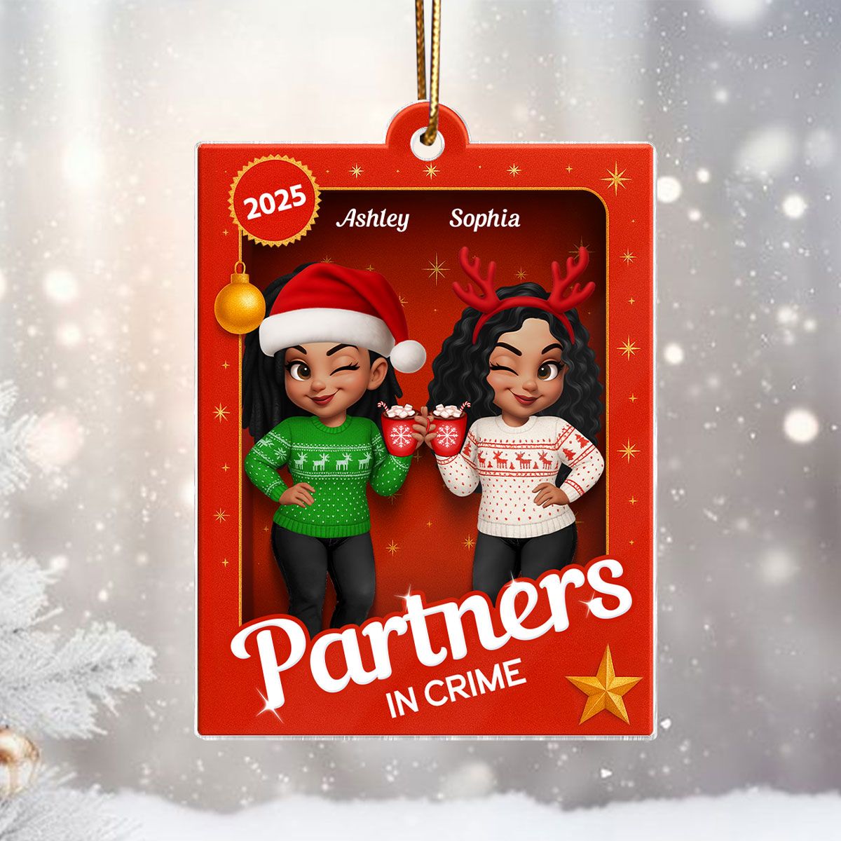 Besties Sisters 3D Effect Holiday Toy Box Personalized Acrylic Ornament, Christmas Gift for Besties, Best Friends